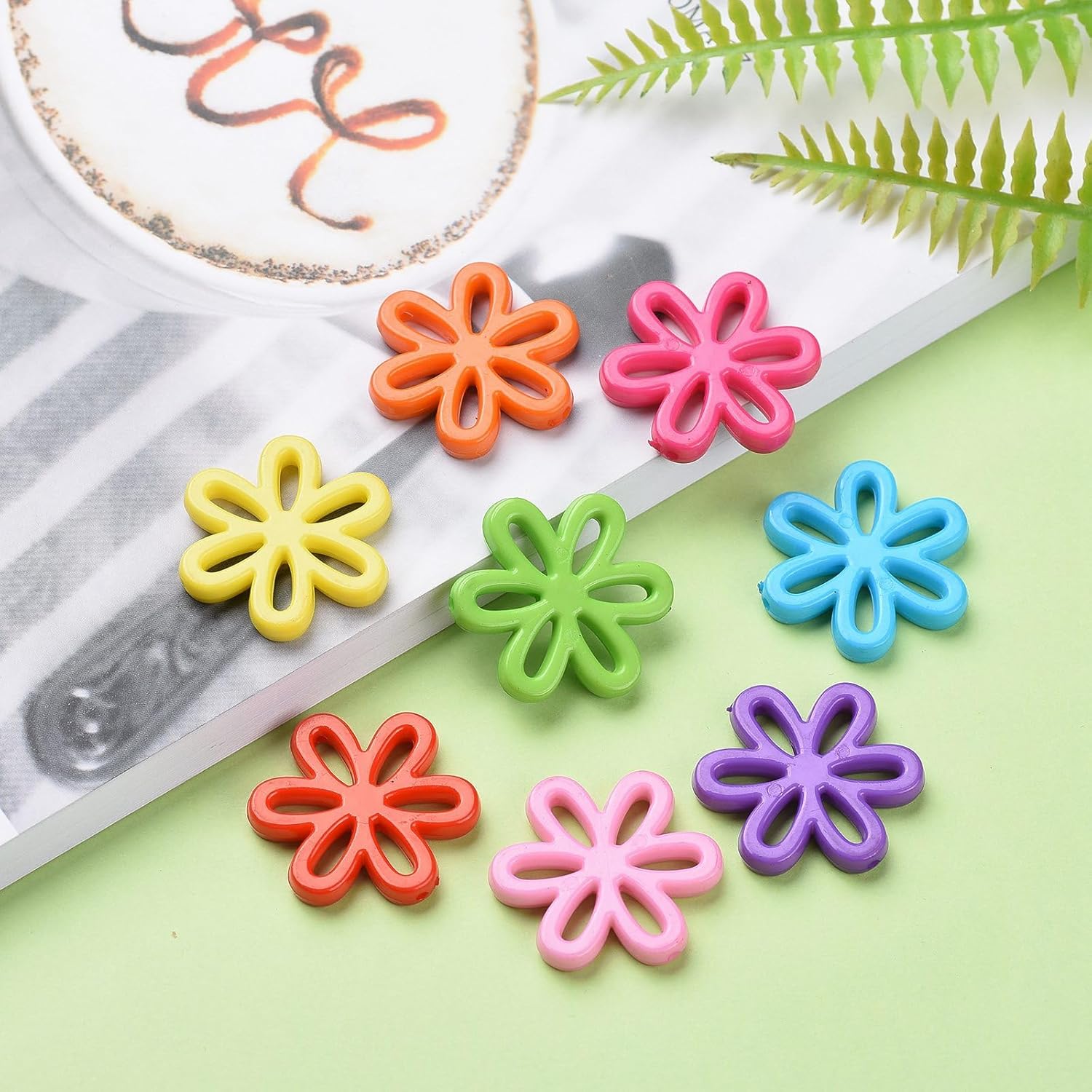 235 pcs Mixed Colors Hollow Flower Theme Acrylic Beads Spring Floral Spacer Beads for DIY Jewelry Necklace Bracelet Earring Keychain Making Craft Decor