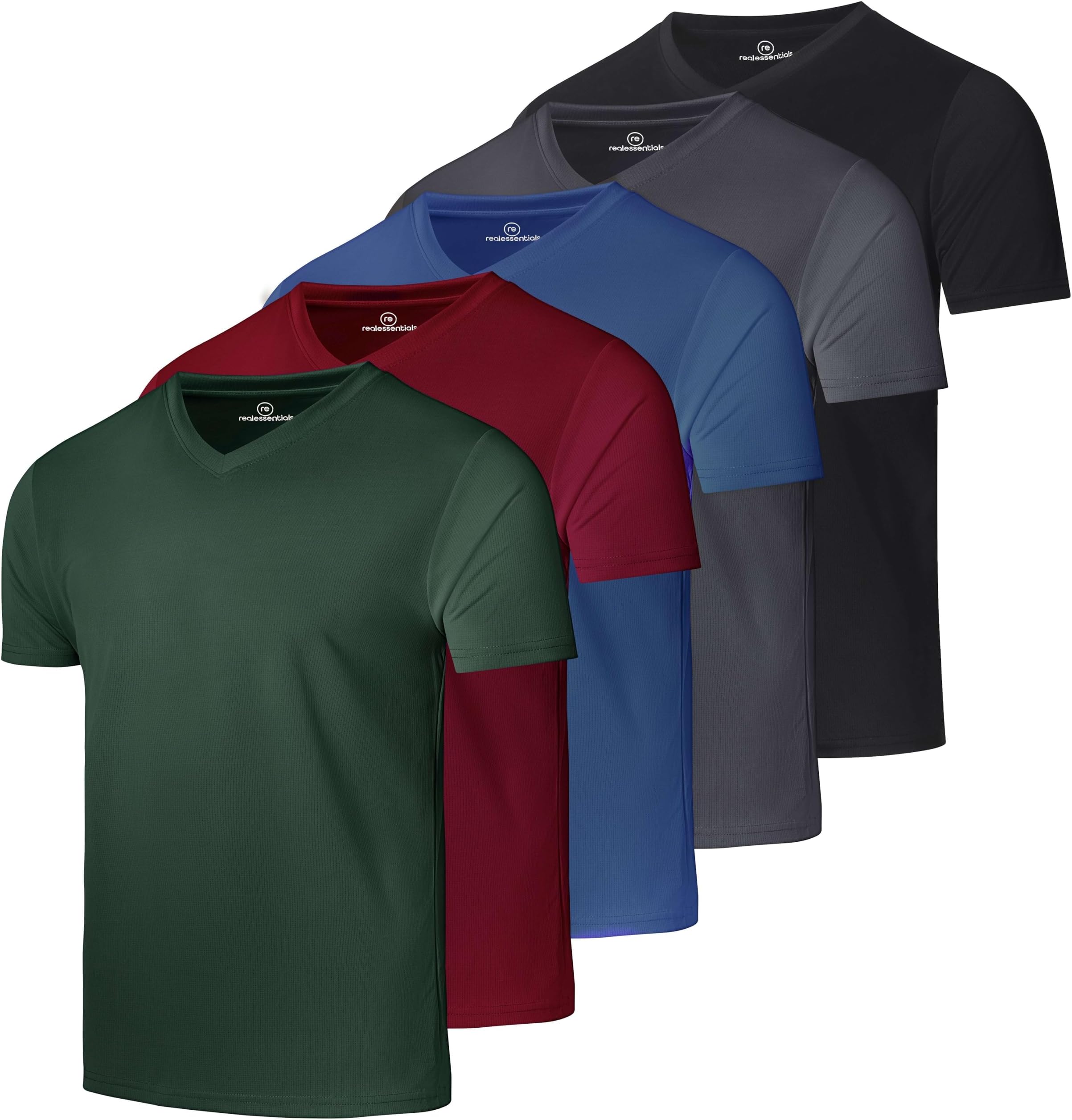 5 Pack: Men's Mesh Quick Dry Short Sleeve V-Neck T-Shirt - Athletic Performance (Available in Big & Tall)