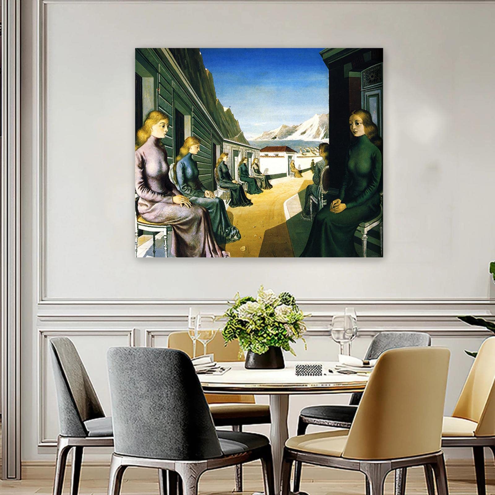 enmarcado-Decoracion Cuadro Lienzo-Paul Delvaux(El Pueblo de las Sirenas)-Reproducciones de Pinturas en Lienzo-Famoso Lienzo Arte de la Pared Carteles e Impresiones 60x70cm(24x28in)Enmarcado