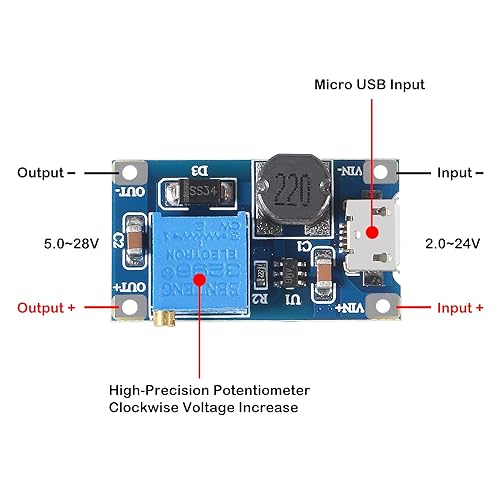 Miniatura 2 de 15 unids MT3608 DC-DC Boost Convertidor 2A Ajustable Step Up Micro USB Voltaje Regulador Junta 2V-24V a 5V-28V Módulo de fuente de alimentación