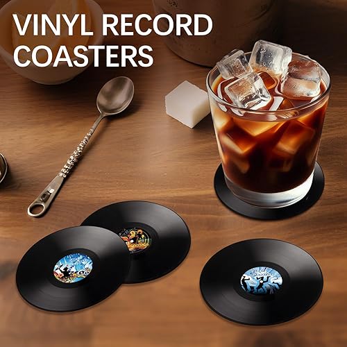 Miniatura 3 de 12 posavasos retro para discos de vinilo, regalo de música, bares, cumpleaños, fiestas para amantes de la música, costa colorida, decoración de