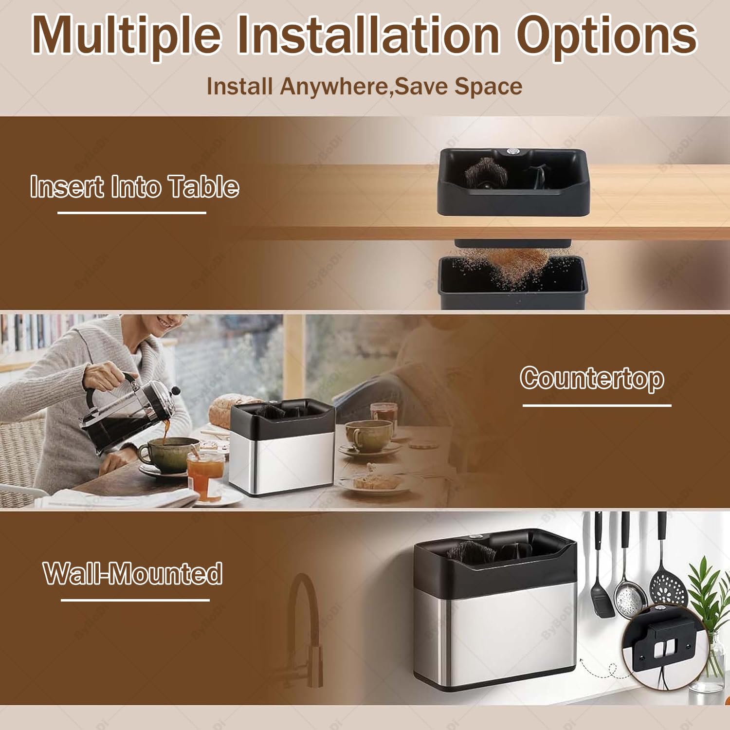 Pulitore per portafiltro elettrico, macchina automatica per la pulizia del portafiltro, con 3 raschietti e 2 testine per spazzole, 3 l, 300 giri/min per portafiltri da caffè da 51 mm e 58 mm Silver