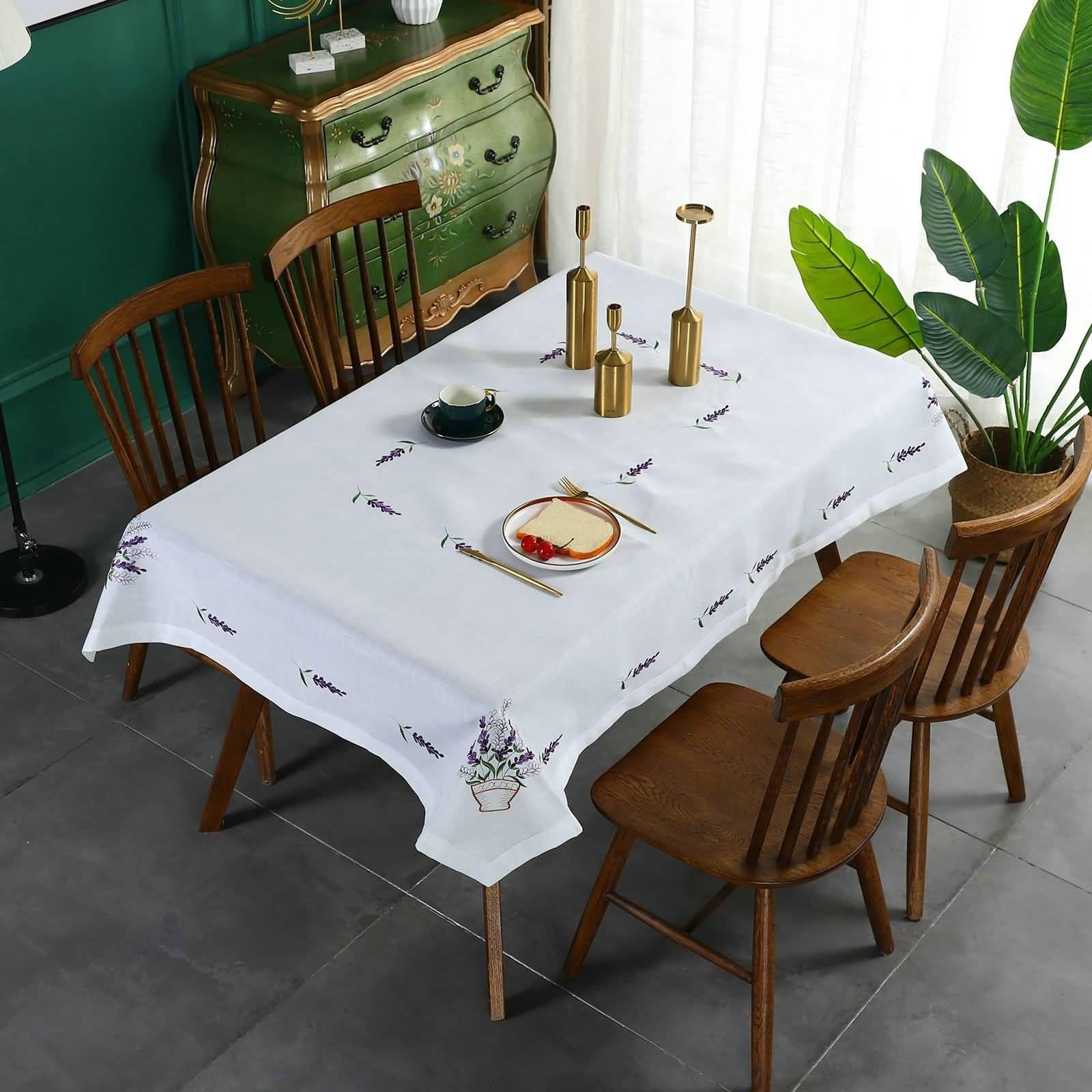 Tovaglia Da Tavola Elegante Poliestere, Bianco, 150x220cm