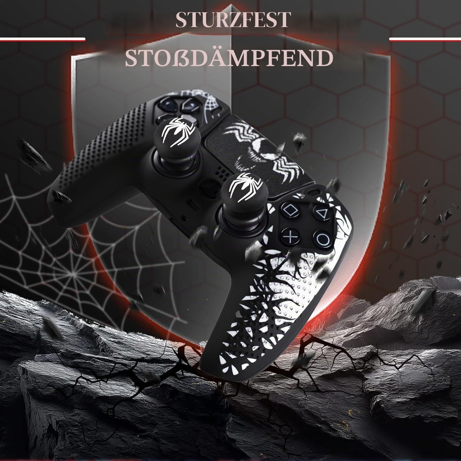 Silikon-Aufkleber für PS5-Controller, Venom, Weiß, 1 Stück & Verlängerungsgriffe
