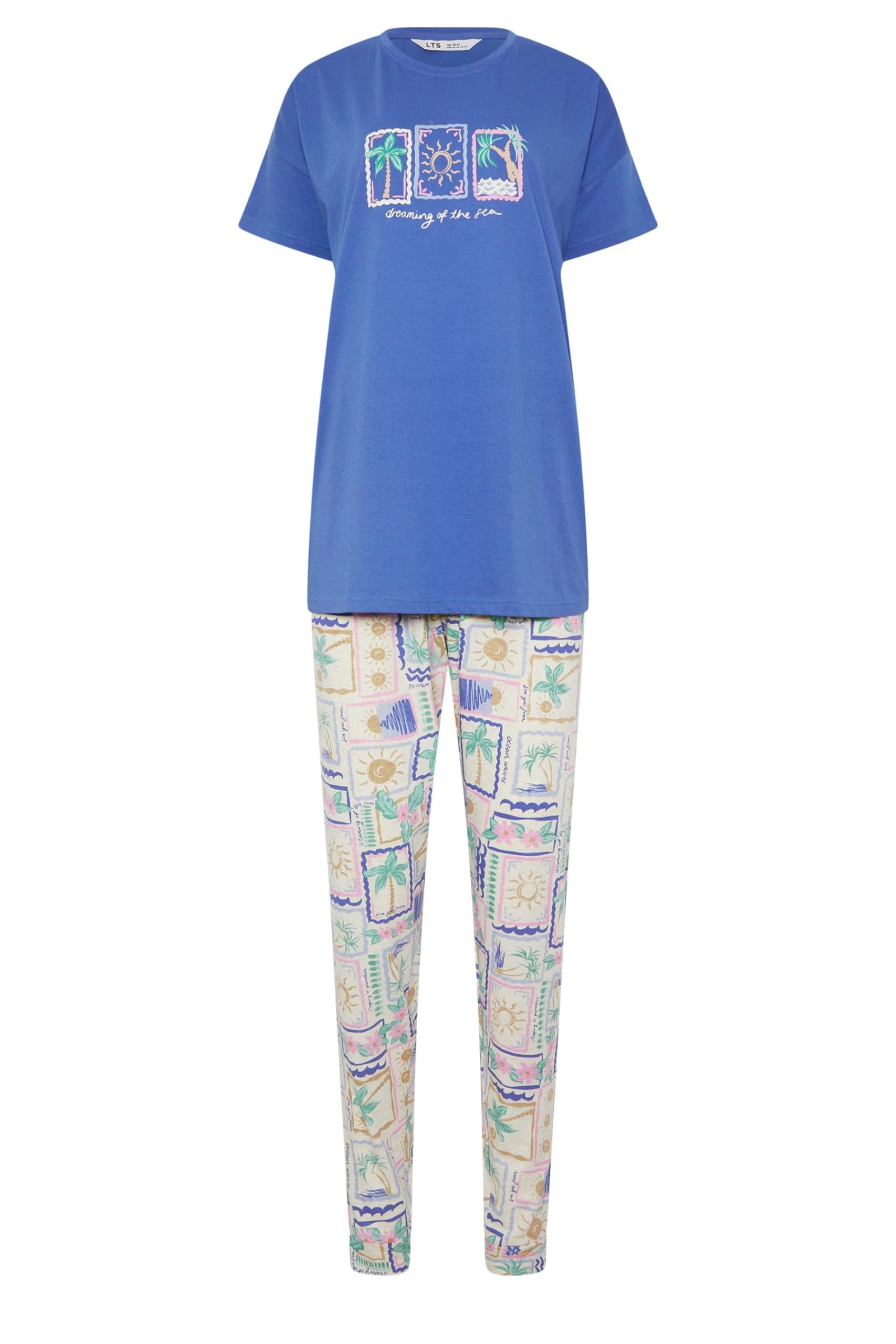 Lts Women's Blue Tall 'Dreaming Of The Sea' Slogan Cotton Pyjama Set Size 14-16