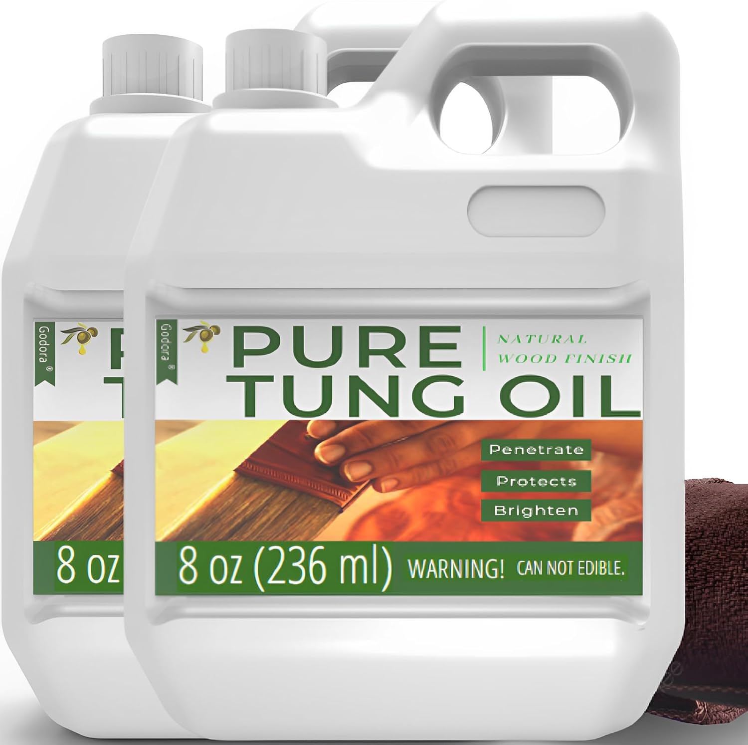 Godora 2 Pcs 32 oz Pure Tung Oil for Wood Finishing, Wood Sealer for Indoor & Outdoor Favored by Craftsmen, Waterproof Tung Oil for Wood Product, Great Food Safety Tung Oil for Furniture & Countertop