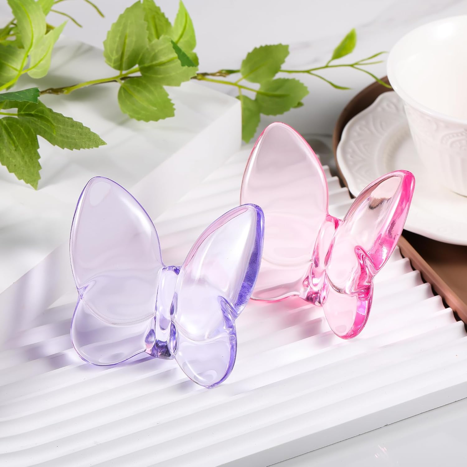 2pcs Crystal Butterfly Figurine,Butterfly Collectibles Glass Art Glass Animals Crystal Wedding Decortion for Home Butterfly Gifts for Women(Purple+Pink)