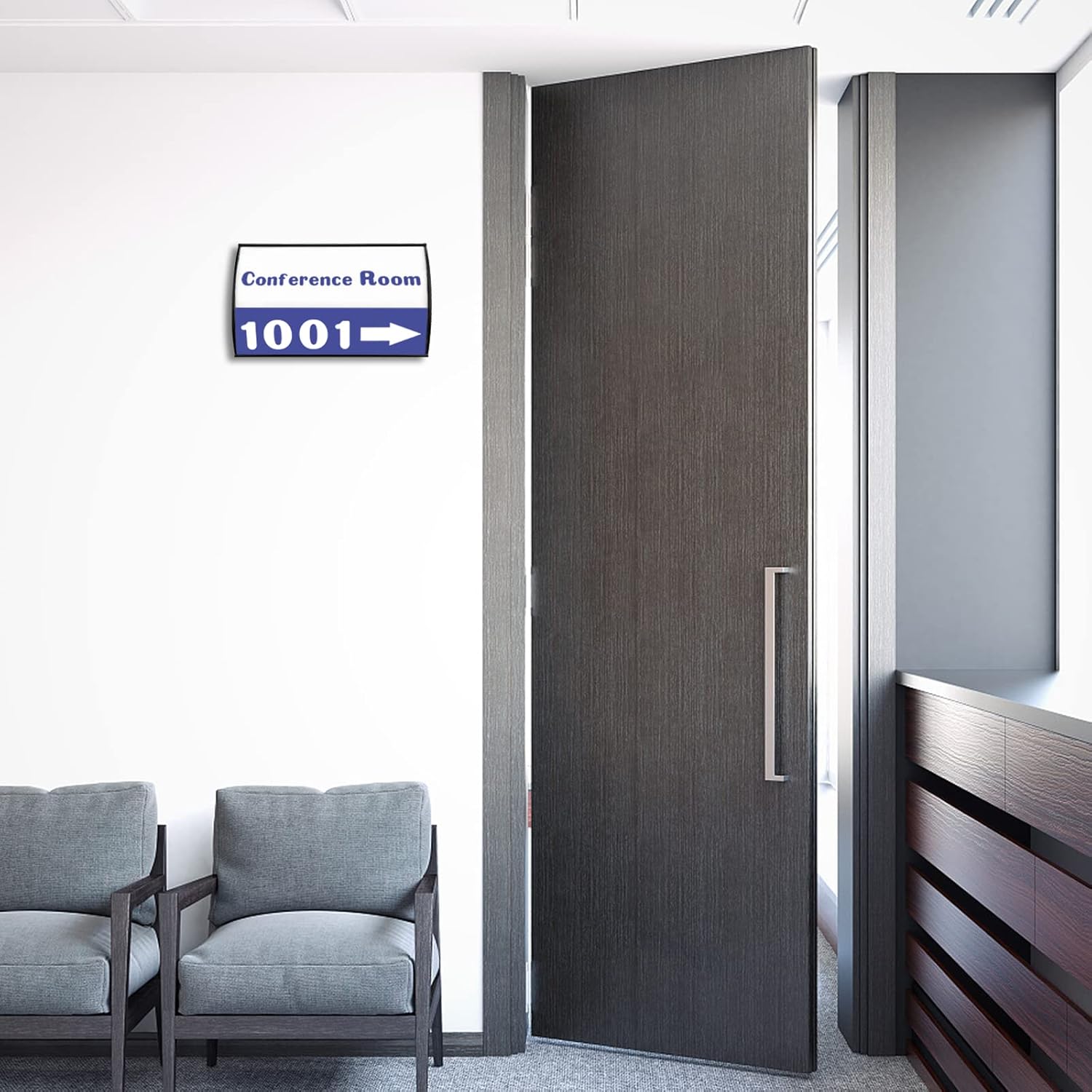 Set of 5 –Sturdy & Elegant Black Aluminum Wall Mount Name Plate Holder, Office Business Door Curved Sign Holder with Adhesive Tape, 8” X 4” - Plastic Film Included, Paper Inserts NOT Included - Image 5