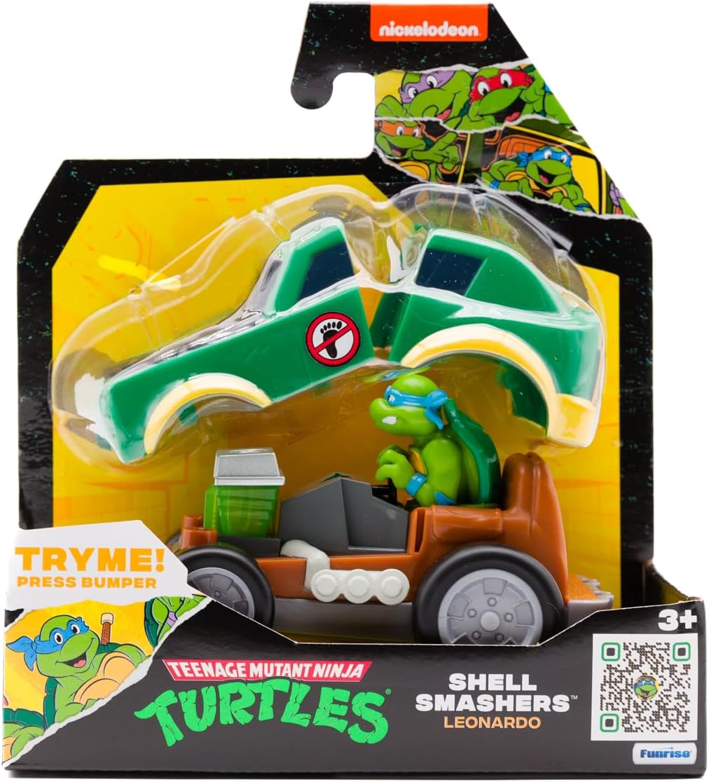 Teenage Mutant Ninja Turtles Toy, Leonardo Shell Smashers, Light-Up Rev-Up Crash Vehicle with Smash & Reveal Action, Classic Edition, for Kids Ages 5+