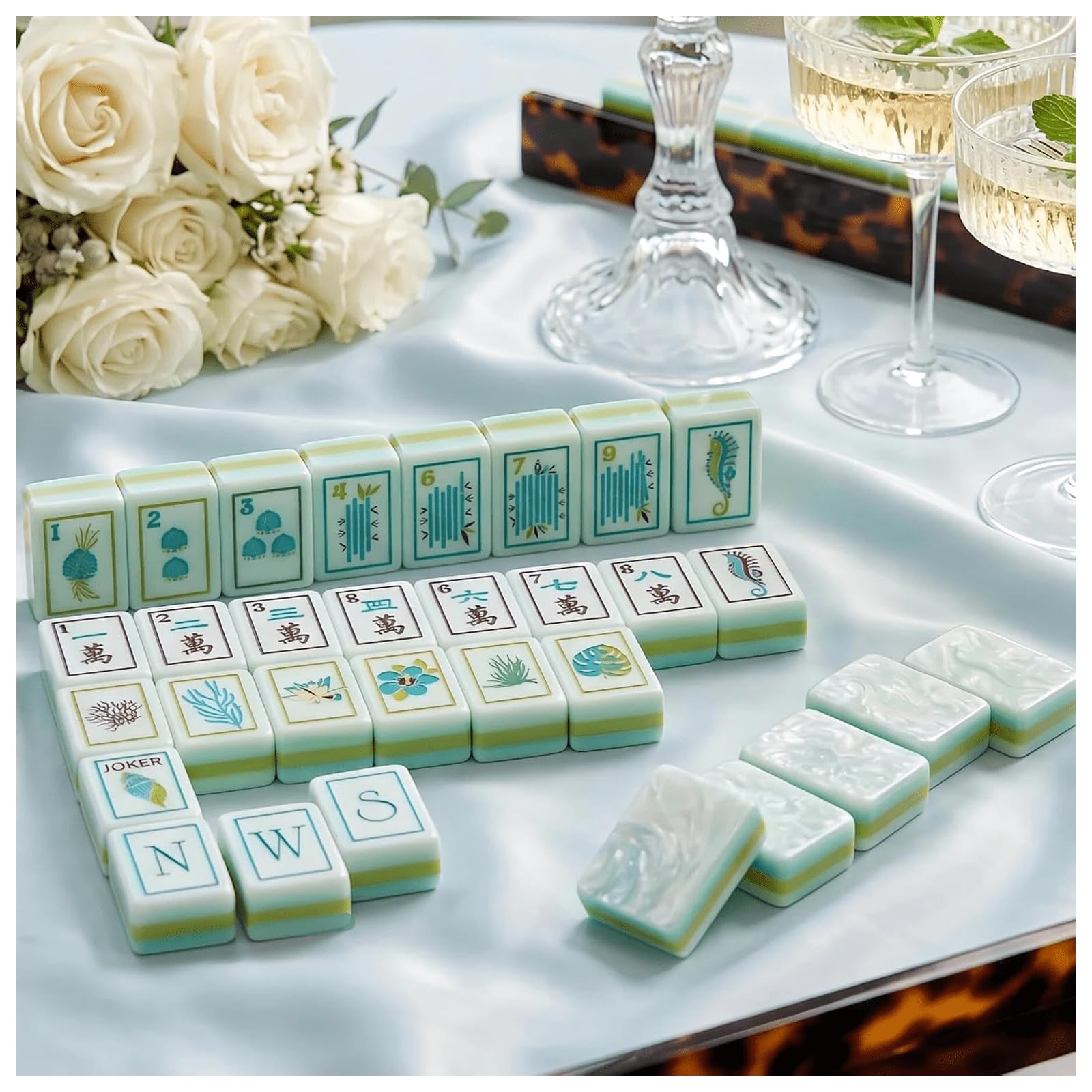 ZHENYUWANG Set di Mahjong Americano in Acrilico di Alta qualità, 160 Tessere. CoralCoast