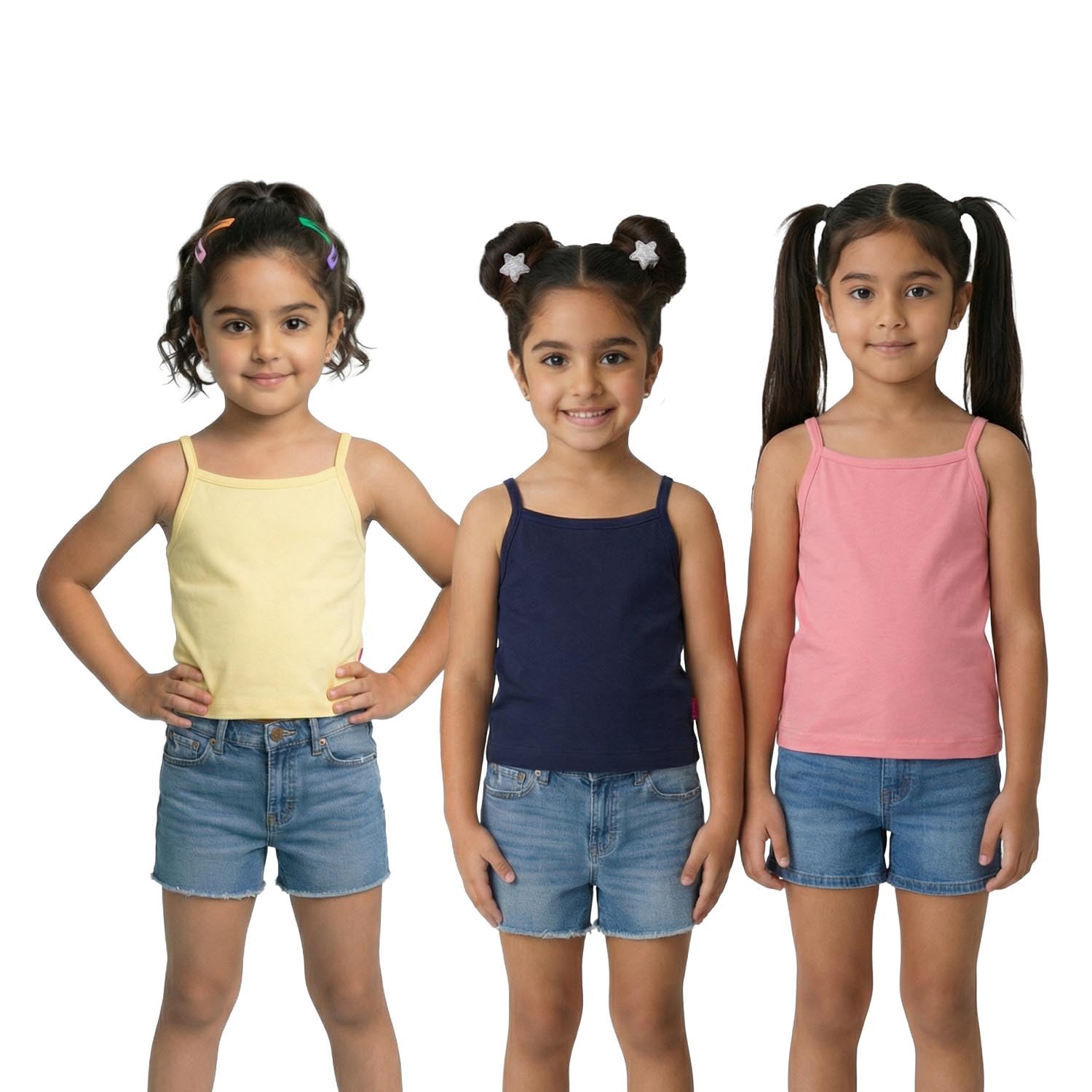 Nautinati Girls' 100% Cotton Pack of 3 Solid Essentials Camisoles(NNNGTW00419-3-4Y_Pink_3-4Y)