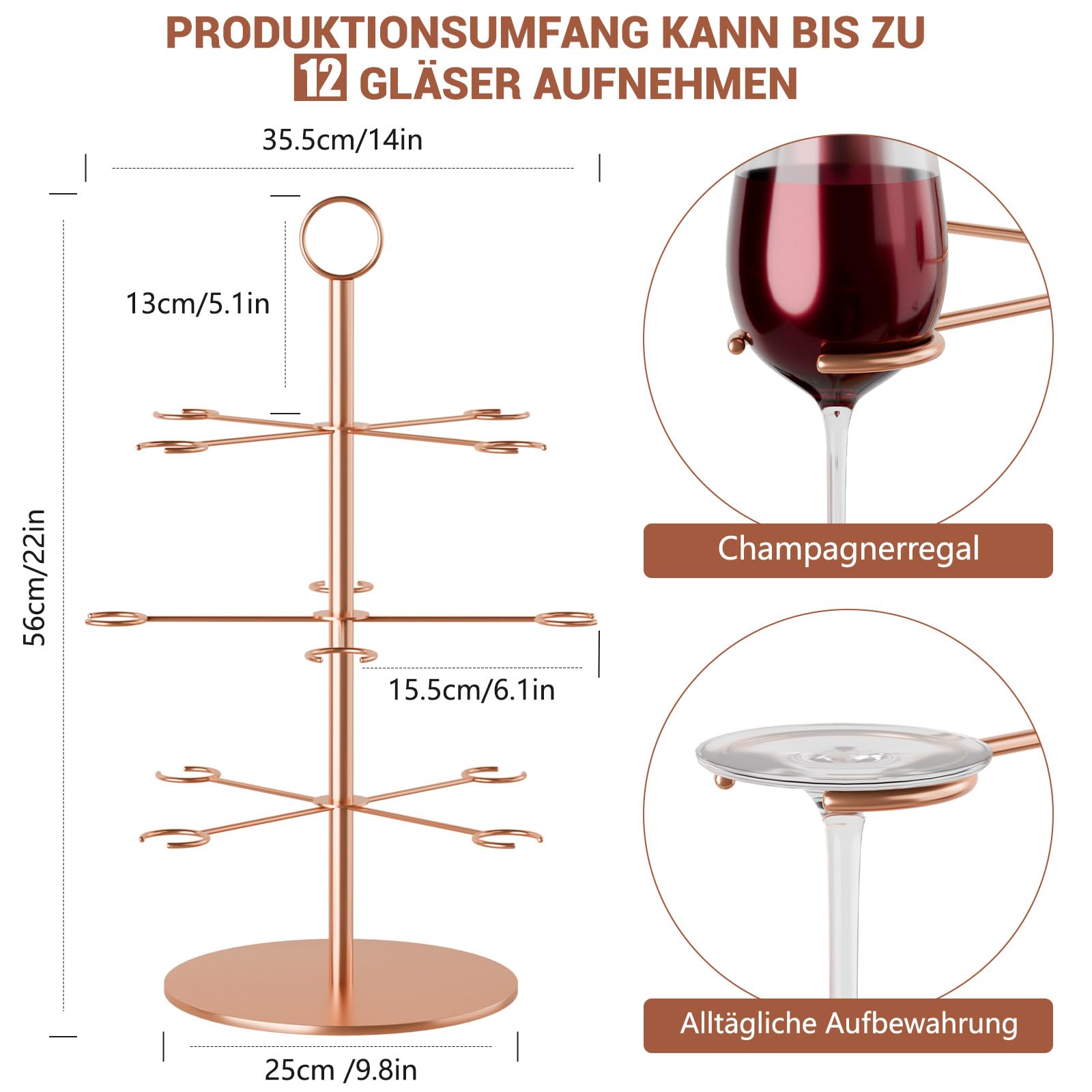 Getränke Tower, Aperol Tower Abnehmbar Champagner Turm, 3 Etagen 12 Gläser Aperol Baum Cocktailbaumständer, Metall Aperol Ständer Sarti Aperitif Weingläser Tum für Party, Hochzeiten, Kneipen, Zuhause