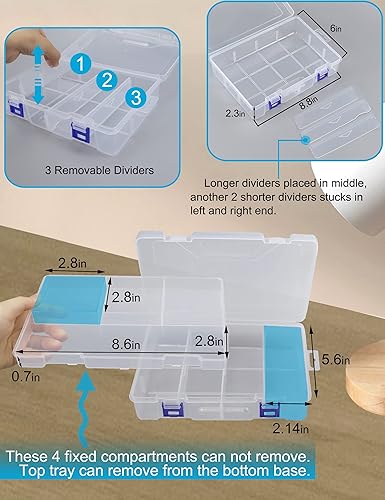 Miniatura 3 de Caja de aparejos de pesca organizador de 2 unidades organizador de compartimentos de plástico contenedores de almacenamiento transparentes con