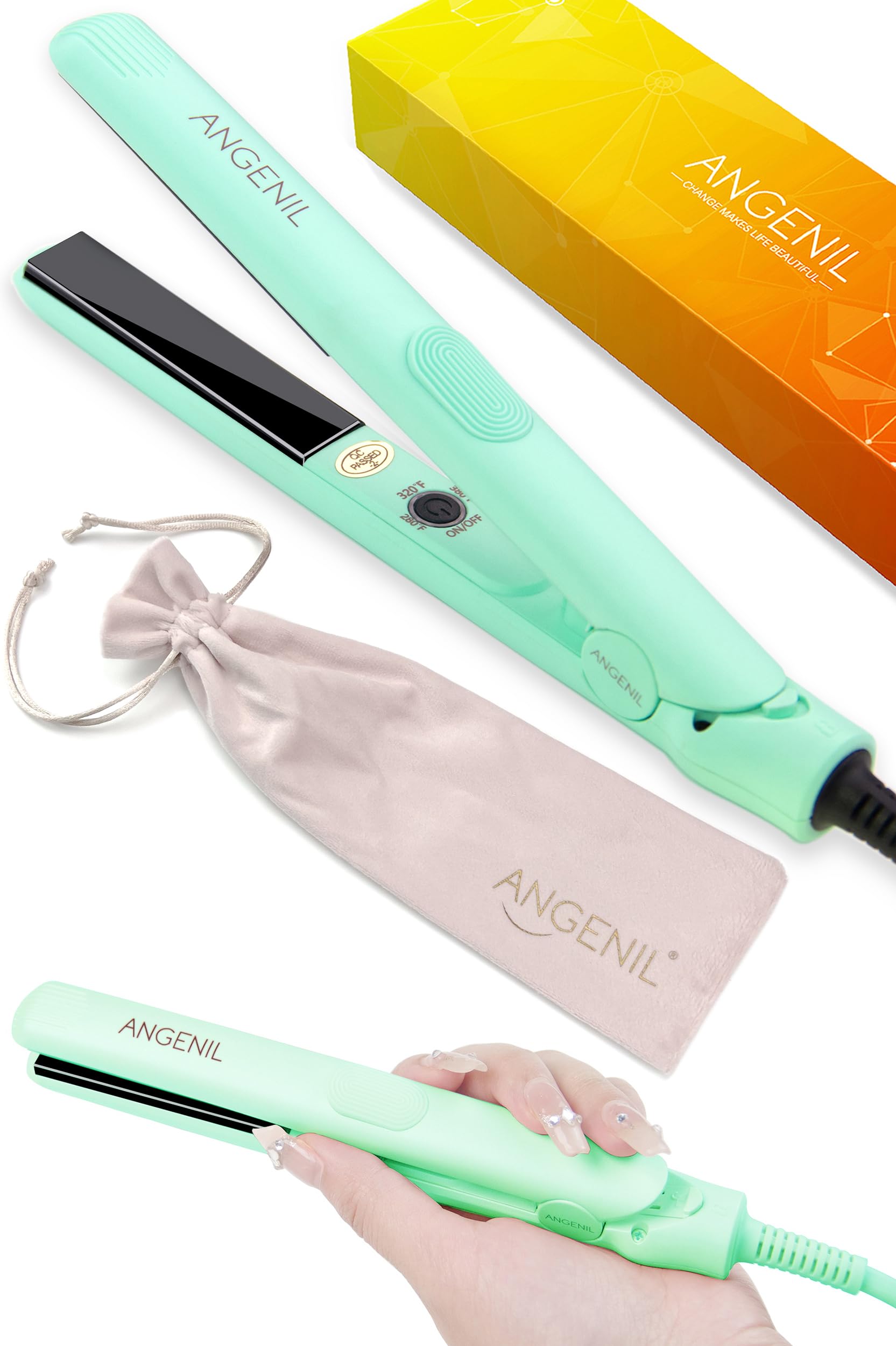 ANGENIL Pro Ultra Mini Titanium Flat Iron in green
