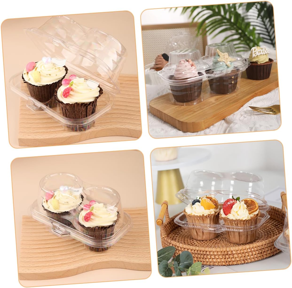 Ciieeo 50pcs Transparent Muffin and Cake Storage Box Food-grade Dessert Containers for Bakery Easy Assembly Cupcake Packaging for Parties and Events