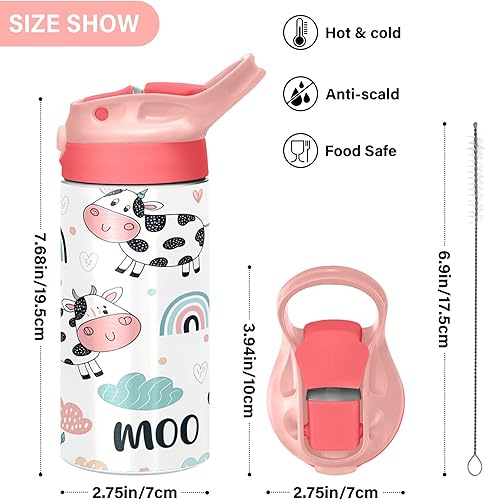Miniatura 3 de Burbuja Cute Cow - Botella de agua para niños, sin BPA, aislada al vacío, de acero inoxidable, con tapa con pajilla, para niños y niñas, a prueba de