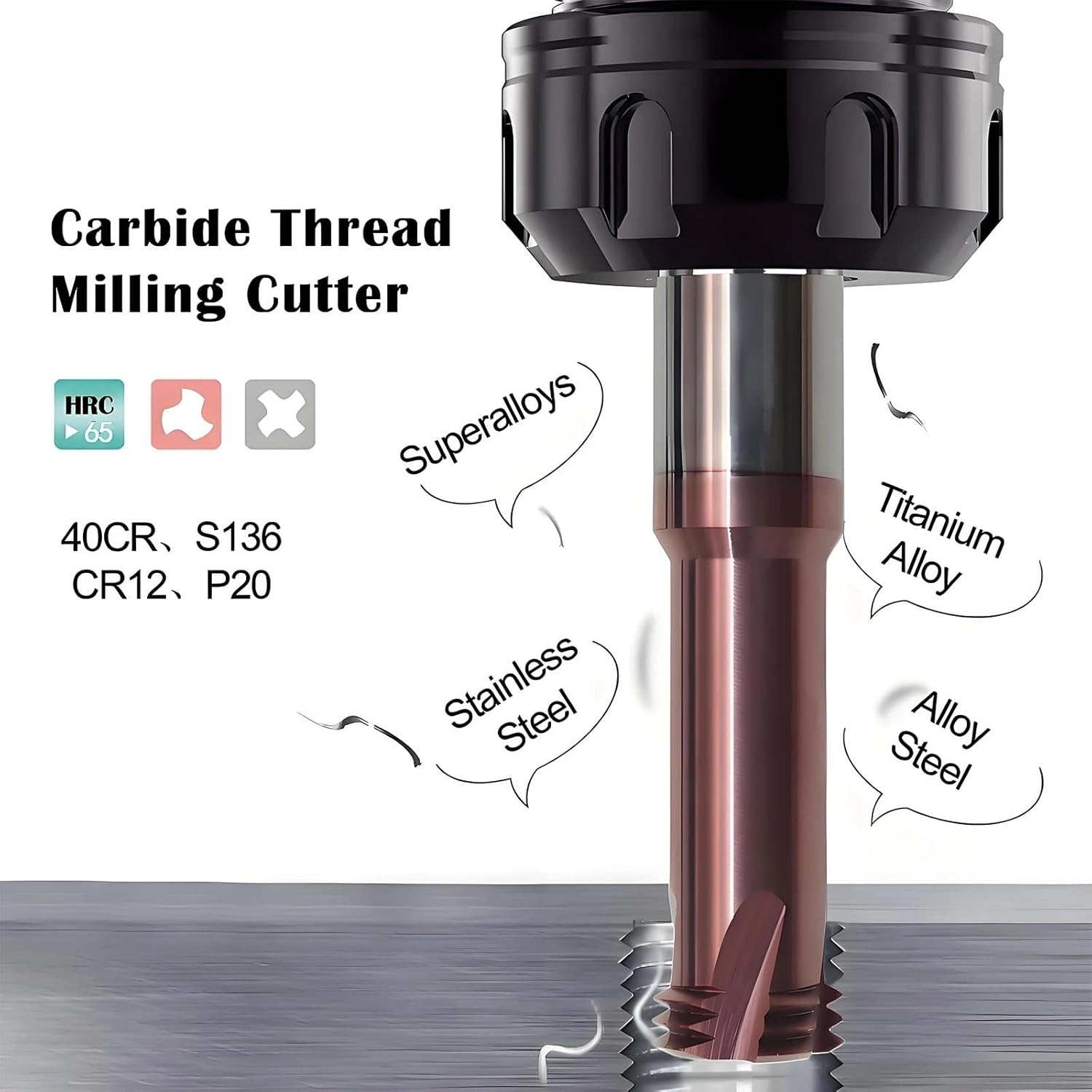 Coating Carbide Thread Milling Cutter M1-M24 Three-Teeth End Mill for Aluminum(M16-2.0-D12-100L)