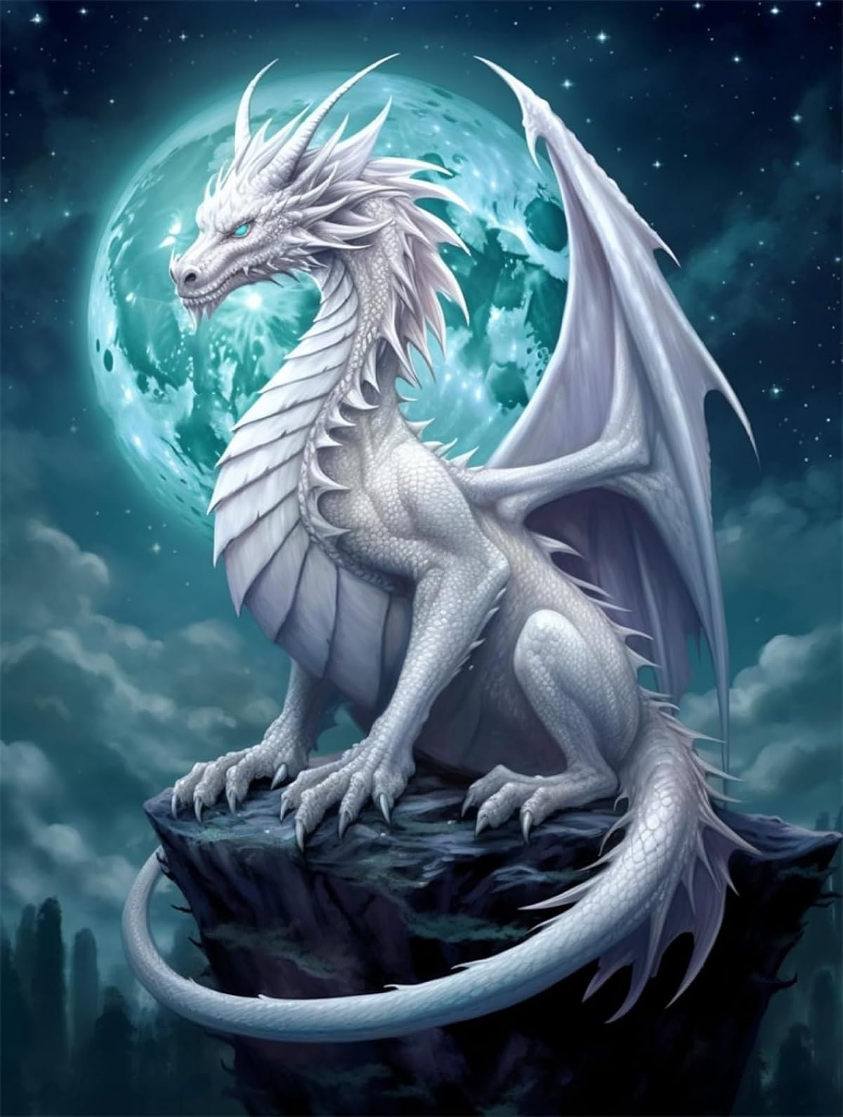 Axiangzik N.lanshan Diy Tapestry Kits For Adults Dragon And Moon Latch Hook Cushion Kits Fantasy Animals Diy Latch Hook Rug，Home Carpet Rug Making Canvas Kits，Latch Hook Kits For Beginners 100X140cm