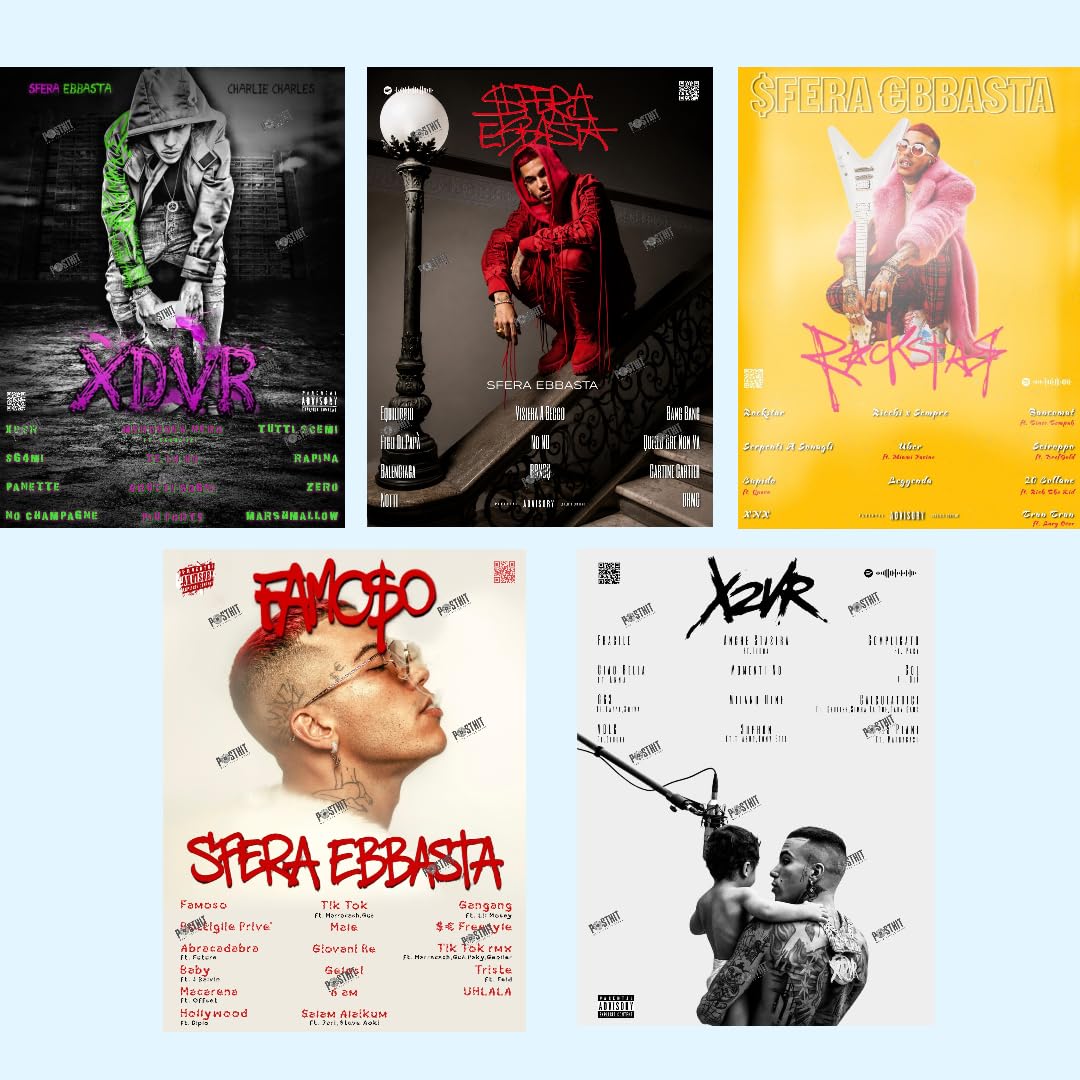 Generico Set Poster Sfera Ebbasta Album (XDVR/X2VR/Rockstar/Sfera Ebbasta/Famoso) Trap/Rap Italiano, Hip Hop, Decorazioni (Set SENZA CORNICE, 30x40 cm, XDVR/X2VR/Rockstar/Sfera Ebbasta/Famoso)