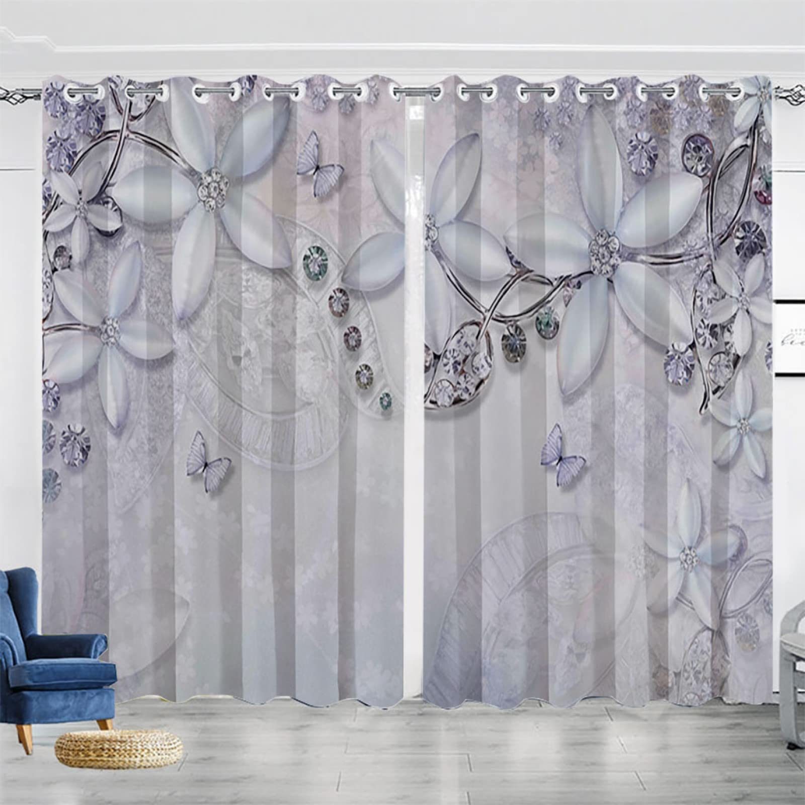 Vorhang Blickdicht Verdunklungsvorhänge Gardienen 2-SetBlume 150x166cm