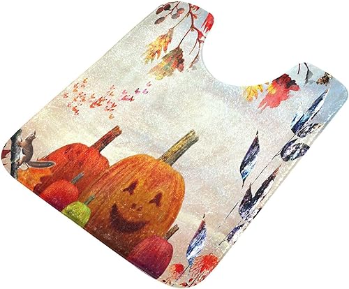 Miniatura 9 de Bathroom Rugs Sets 2 Piece 24x16+24x20 Inch,Soft U-Shaped Contour Toilet Rug Halloween Pumpkin Retro Non-Slip Absorbent Bath Floor Mat Carpet Set