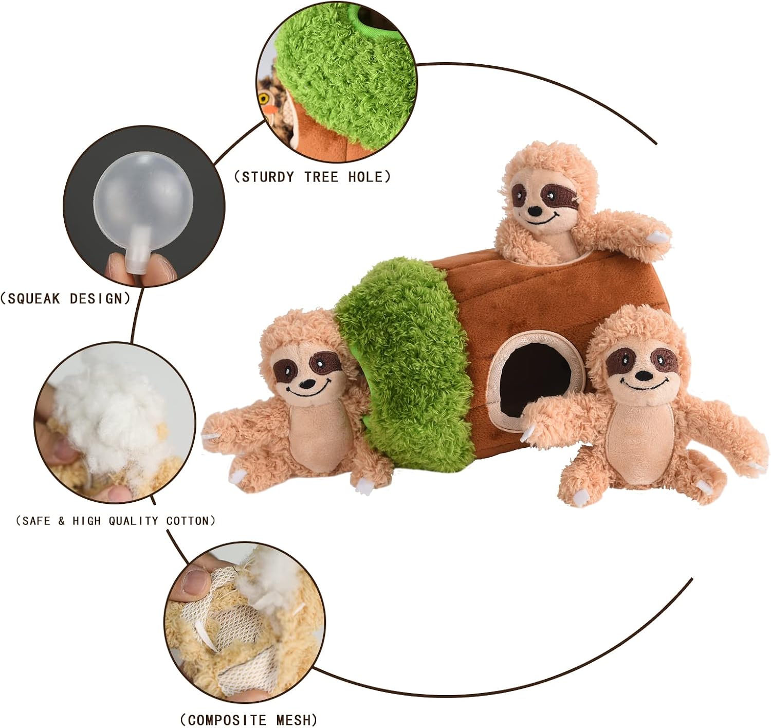 Interactive Squeaky Dog Toys Plush Sloth Dog Toy, Stuffing Woodland Friends Burrow, Squeaky Plush Dog Toy for Small Medium Large Dogs (Small) image 2