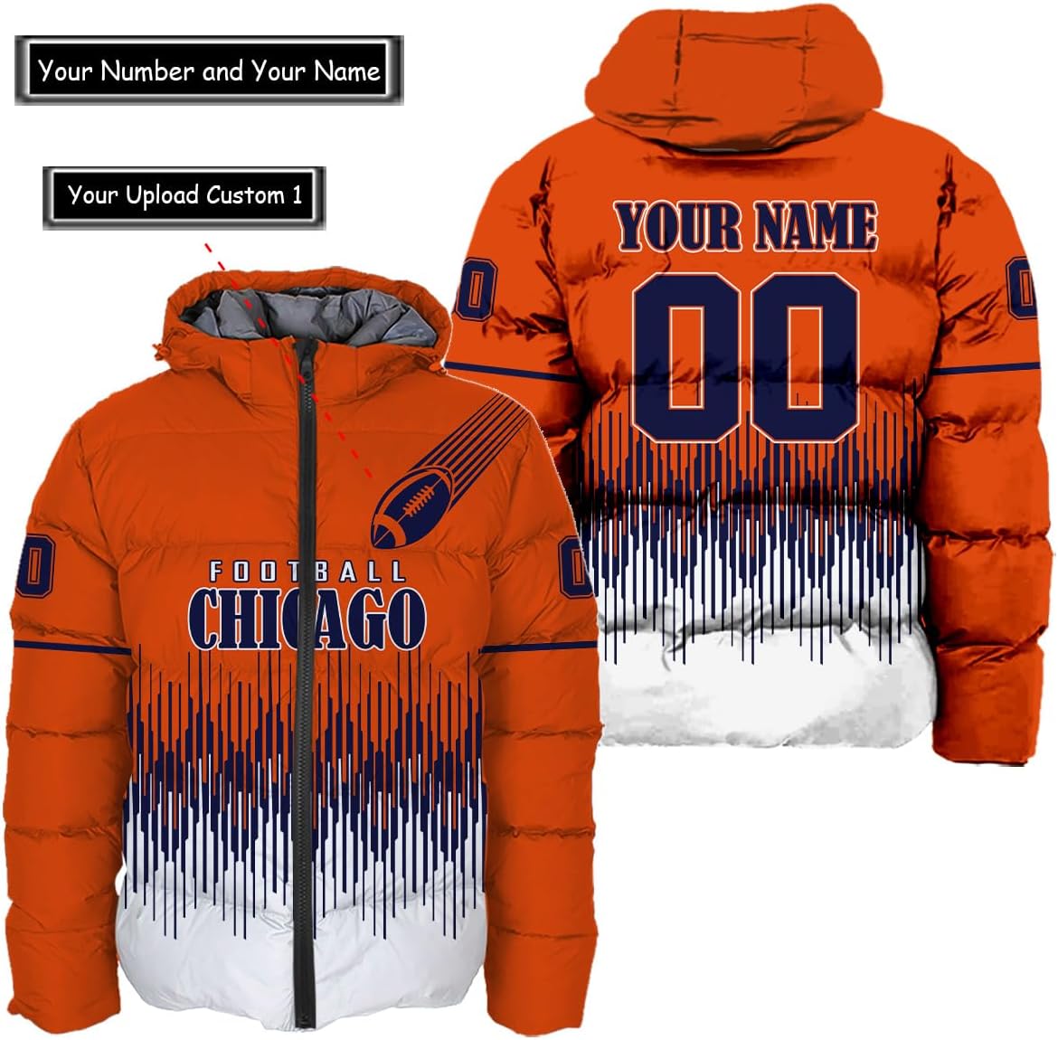 Discover Personalized Chicago Football Team Bears Men's Hooded Puffer Jacket