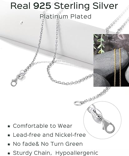 14k Gold Over 925 Sterling Silver Chain Necklace for Women Layering Necklaces 18" 1.6mm Cable Chain Necklace Sturdy & Shiny Women's Gold Chain Necklaces Upgraded Spring-Ring Clasp(White Gold)