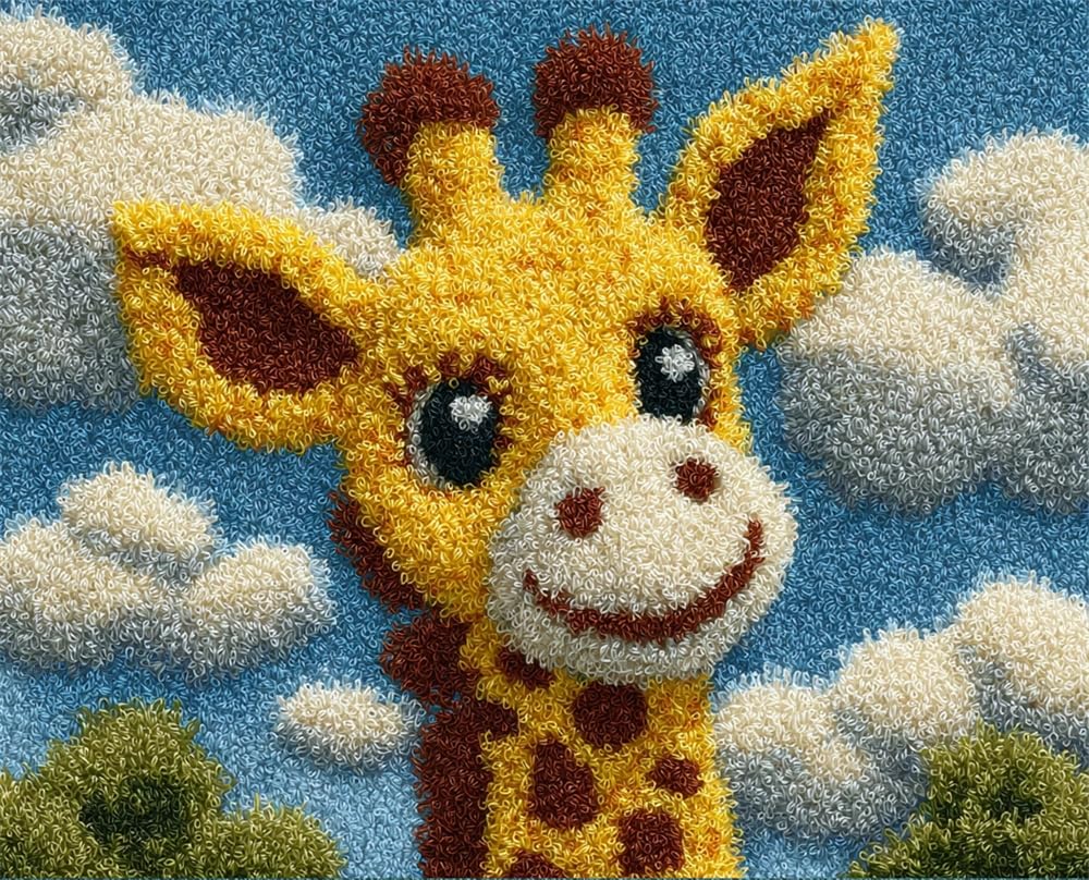 FWRTYCB Latch Hook Kits for Adults -Cute Giraffe DIY Latch Hook Rug Kits, 20X15Inch Crochet Kit for Beginners, Rug Making Kits with Printed Canvas, Gift Packaging
