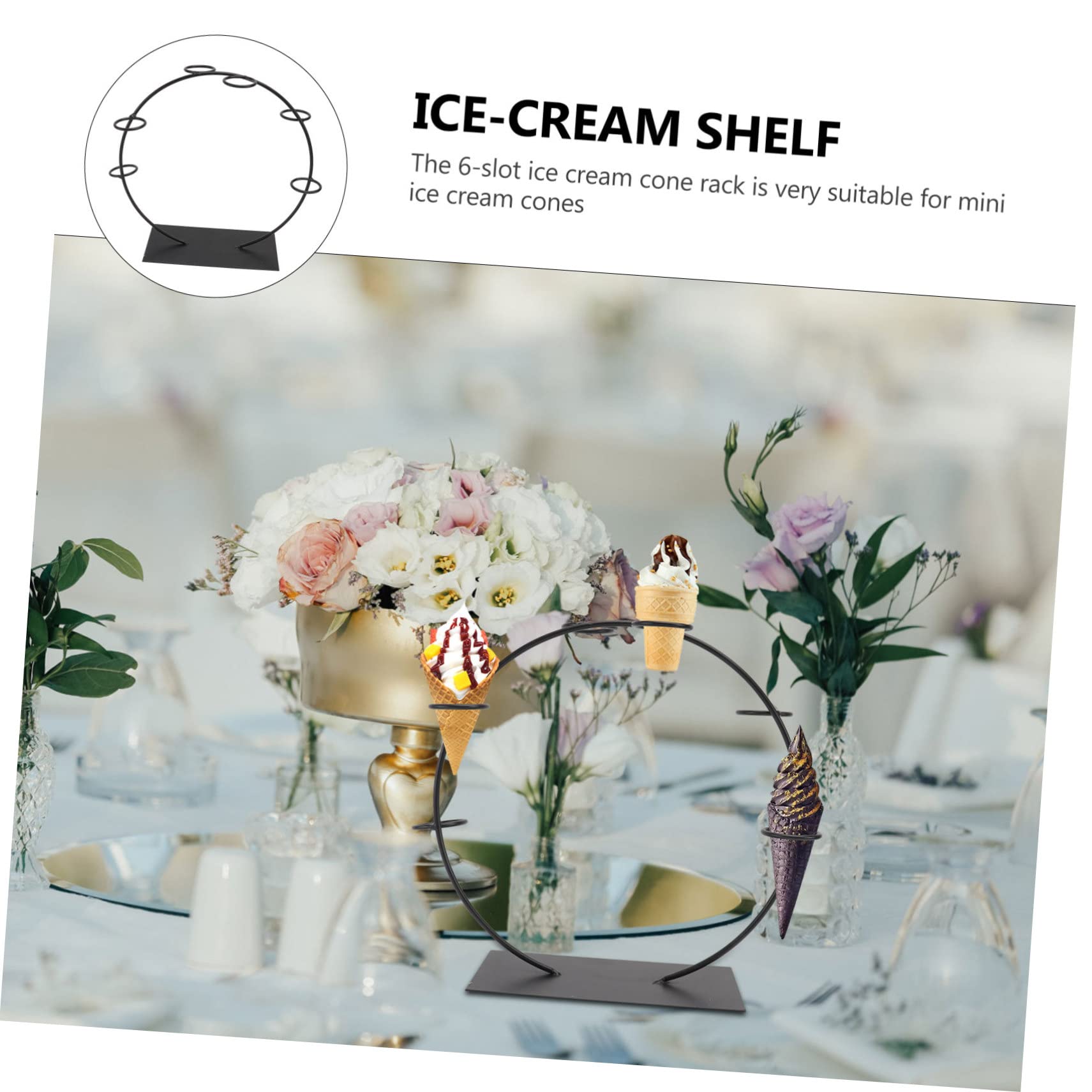 Didiseaon Porta Gelato a Cono 6 Slot in Metallo Nero per Matrimonio | Base Circolare Stabile, Design Elegante e Classico, Adatto a Mercati e Allestimenti Dessert