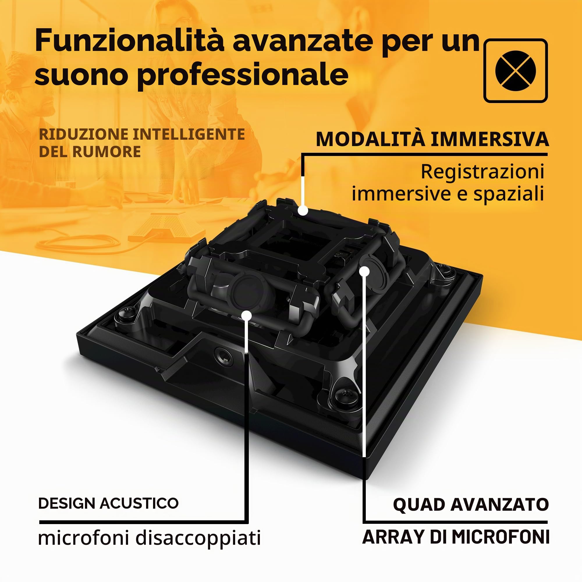 SSL (Solid State Logic) CONNEX di Solid Logic, Microfono USB Portatile, Conferenze, Live Streaming, Registrazione Musicale su PC/Mac, Array di Microfoni a Condensatore Quadruplo e 4 Modalità Utente