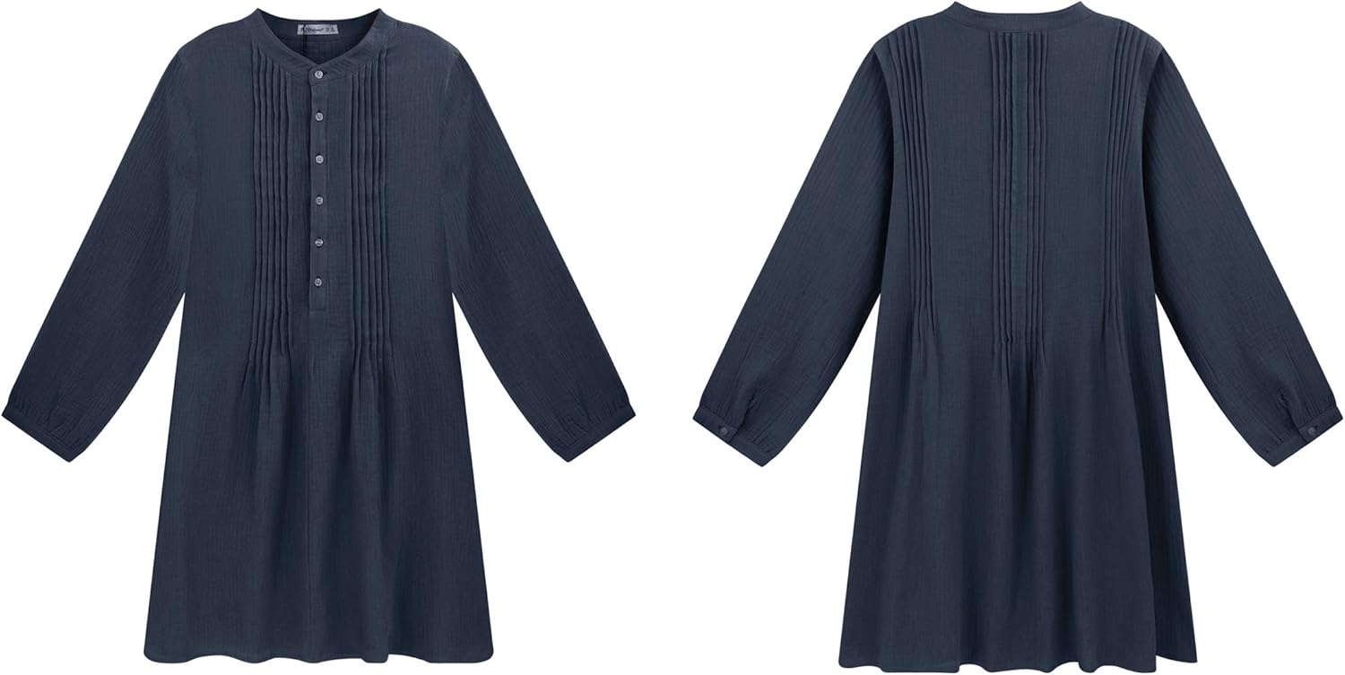 R.Vivimos Women's Tunic Dress Fall Cotton Button Down Long Sleeves Casual Mini Shirt Dress - Image 6