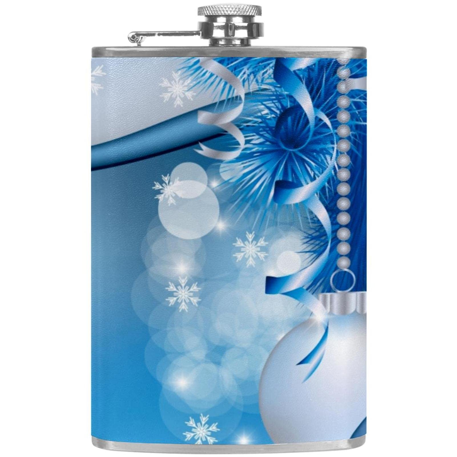 Flasque pour liqueur avec entonnoir anti-fuite en forme de boule de Noël bleue