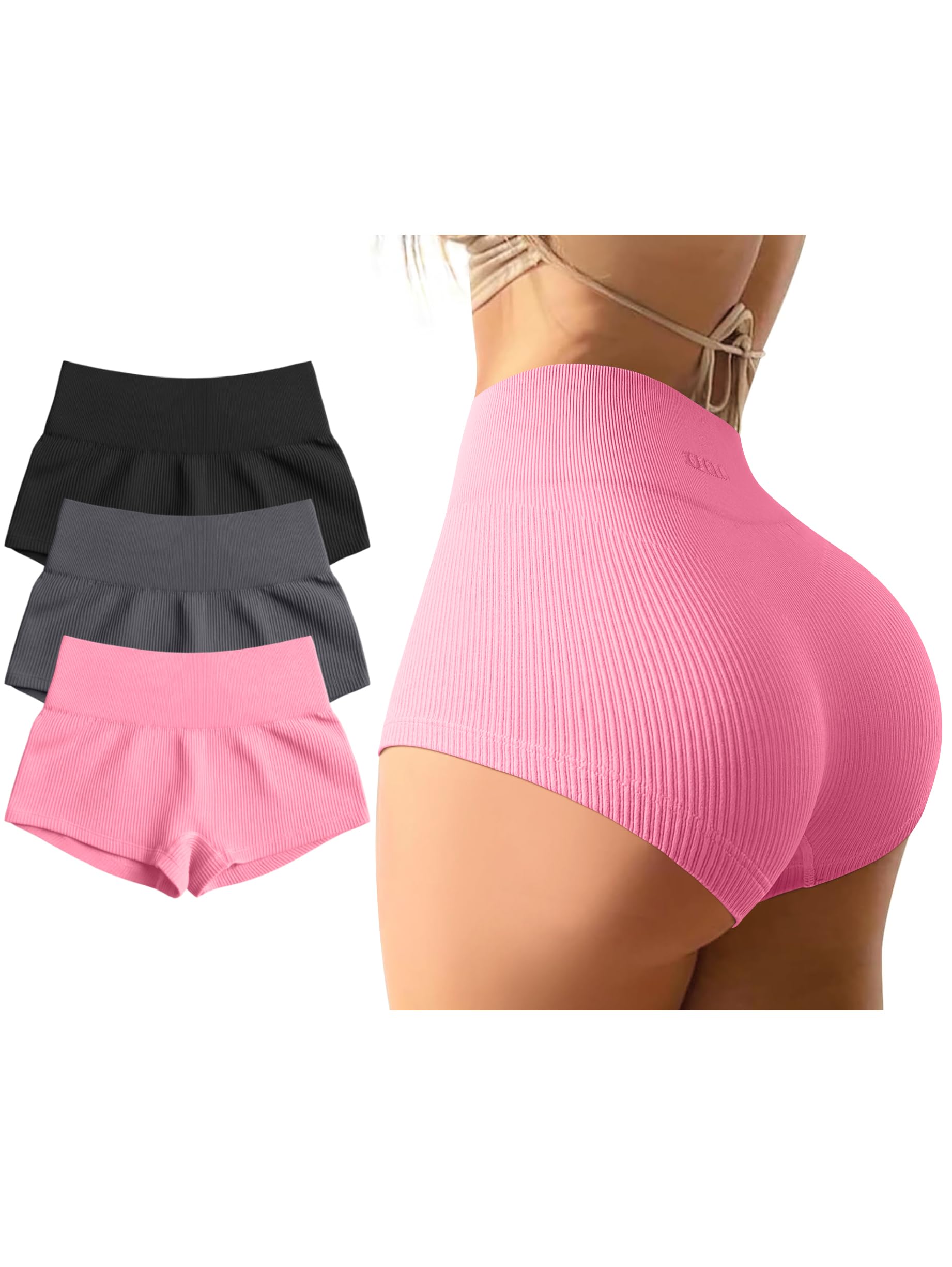 OQQ Women 3 Piece Yoga Shorts Sexy High Waist Booty Stretch Workout Exercise Hot Shorts