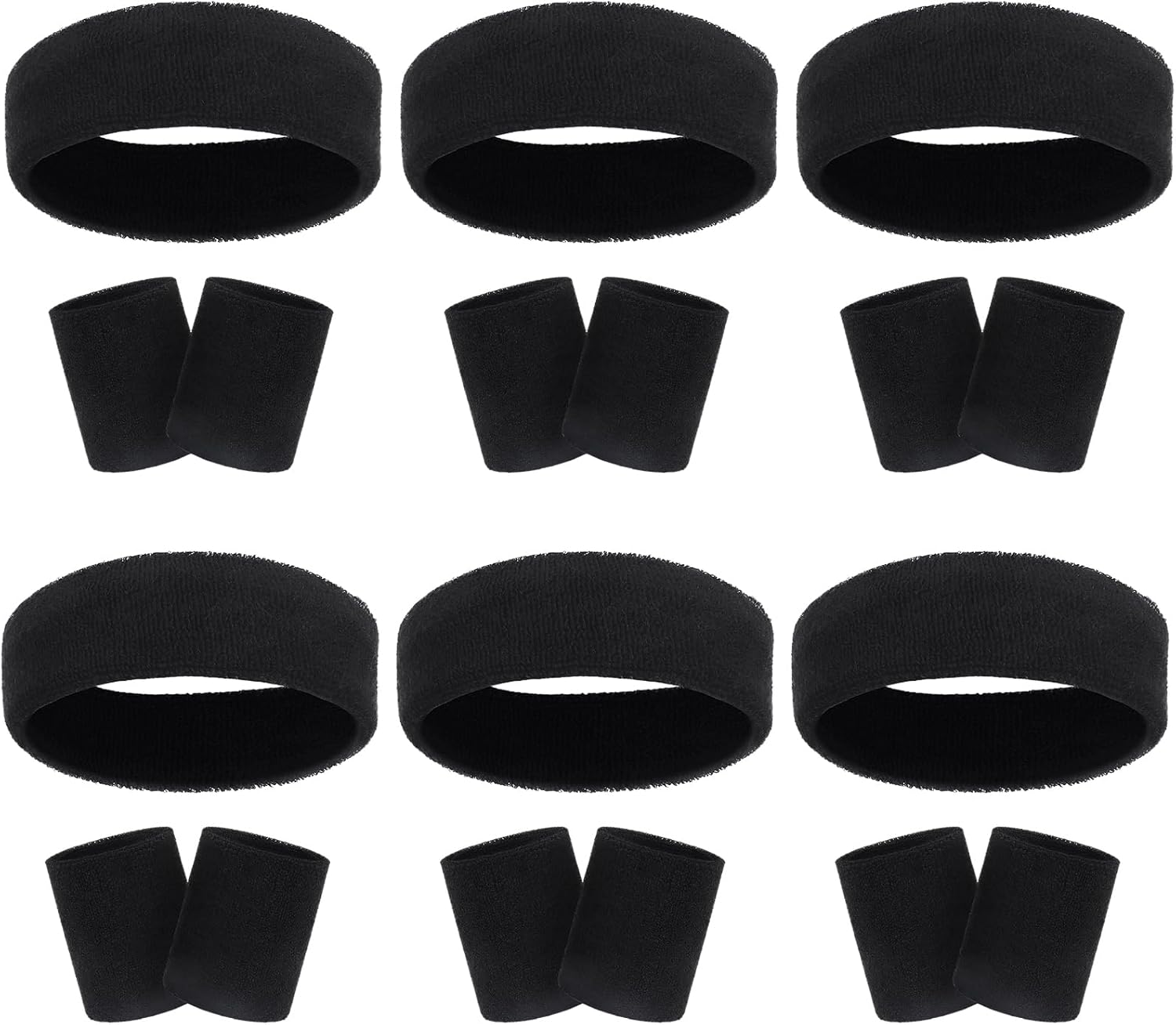 18 Pcs Sweatbands Headband Wristband Set Colorful Striped Terry Cloth Sports Athletic Gym 80s Sweat Headbands