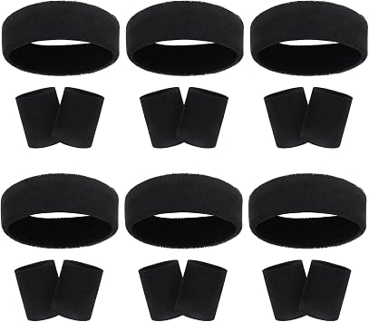 18 Pcs Sweatbands Headband Wristband Set Colorful Striped Terry Cloth Sports Athletic Gym 80s Sweat Headbands