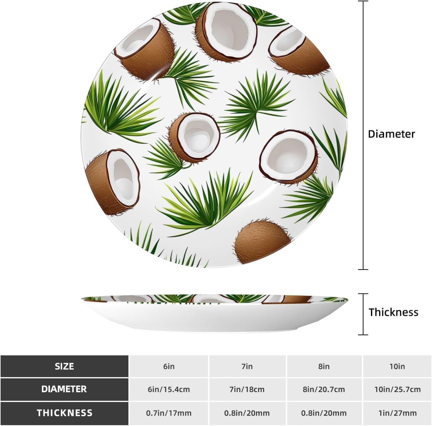 Coconuts Palm Leaves Style Ceramic Plate Display Home Display With Stand Wall Hanging Plate For Home Decor 10 Inch