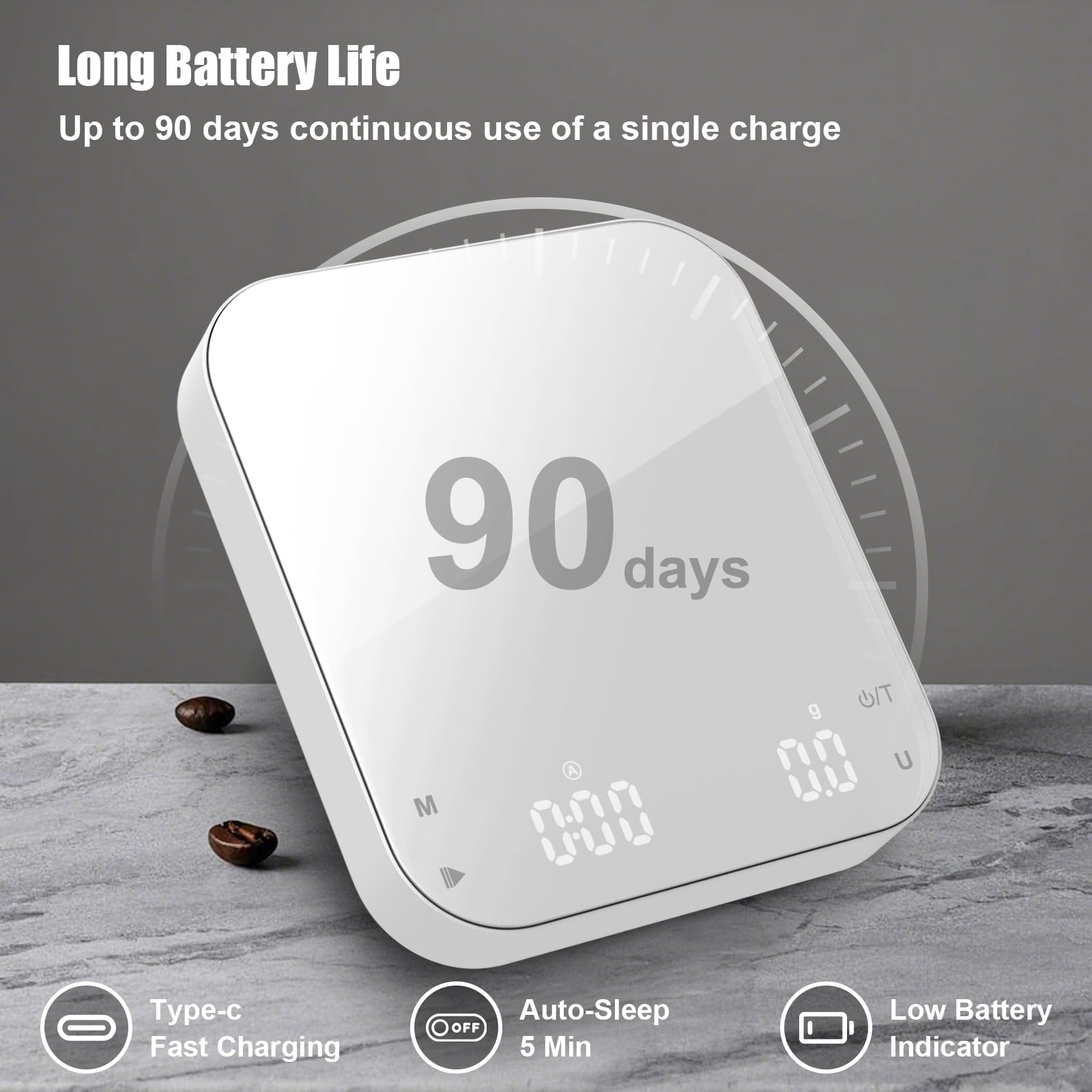 Diyife – Lot de 5 pèse-café numériques de haute précision avec minuterie, 3 kg/0,1 g, portable, tapis en silicone antidérapant, mise en veille automatique, blanc (charge de type C incluse)