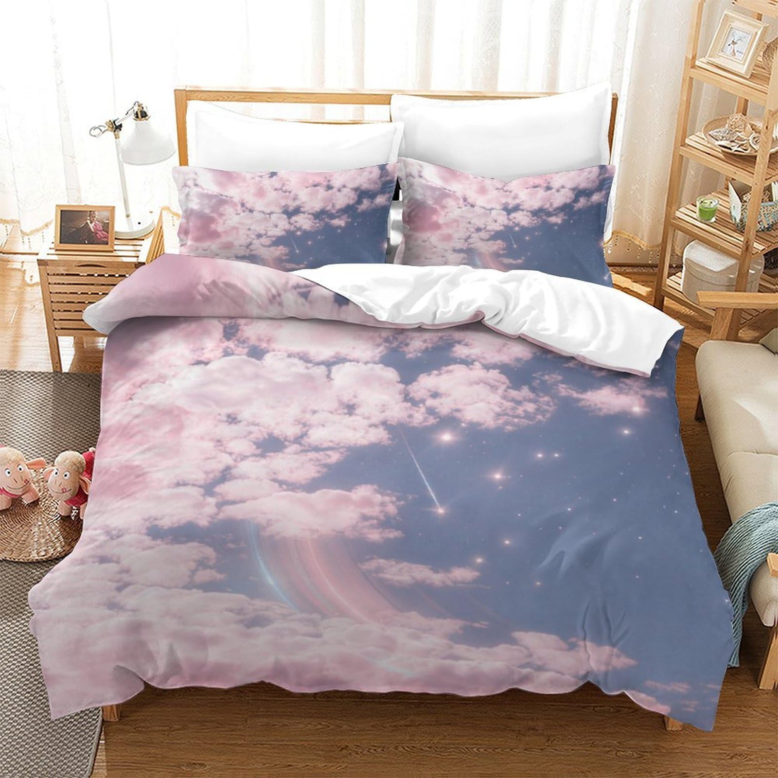 Housse de couette nuages impression 3D microfbre 260x220 parure de lit respirante grand confort