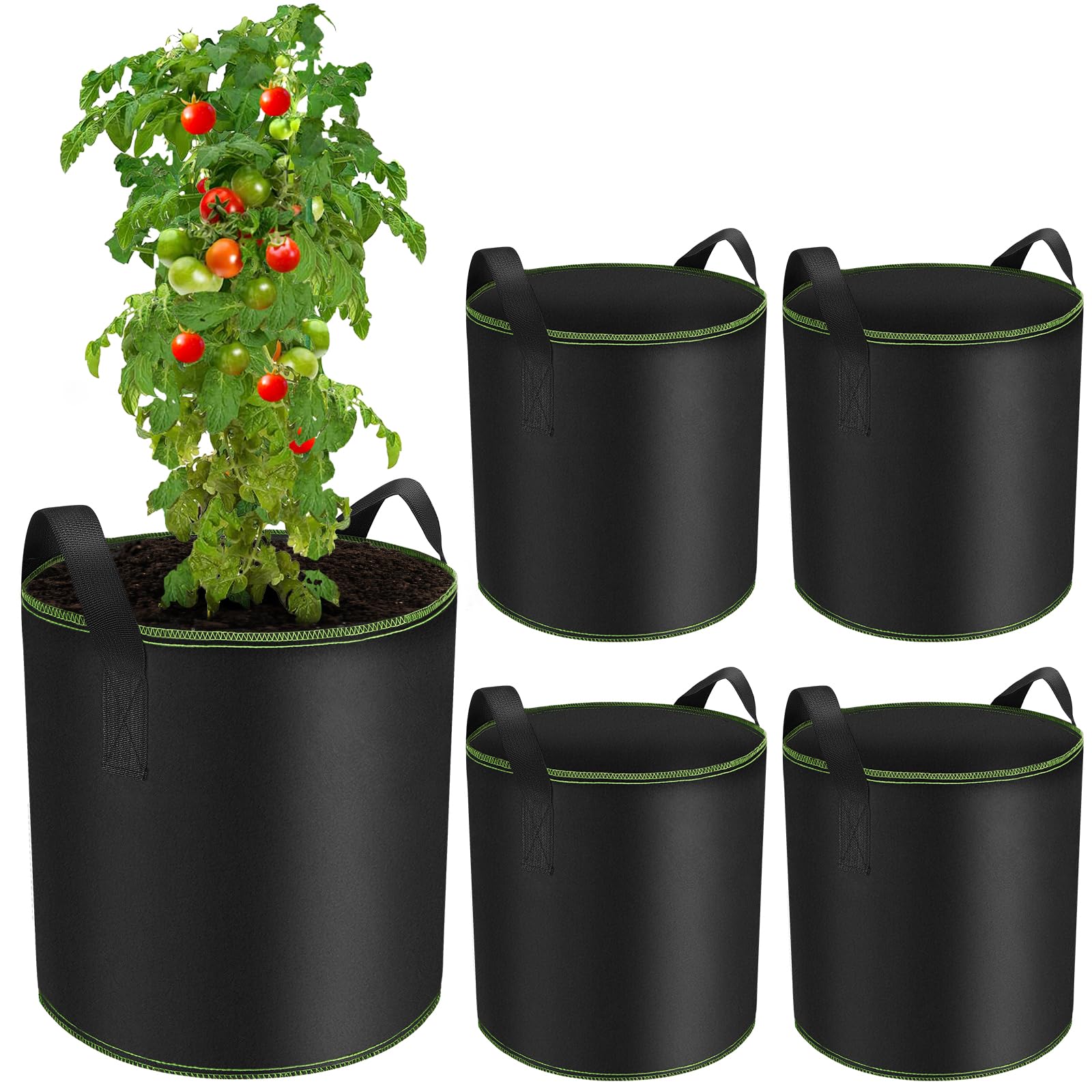 5 Sacchi Per Piante VIEWALL 11 Litri In Tessuto Non Tessuto | Vasi Riutilizzabili Per Patate, Pomodori E Verdure, 22x25 Cm, Nero - 4