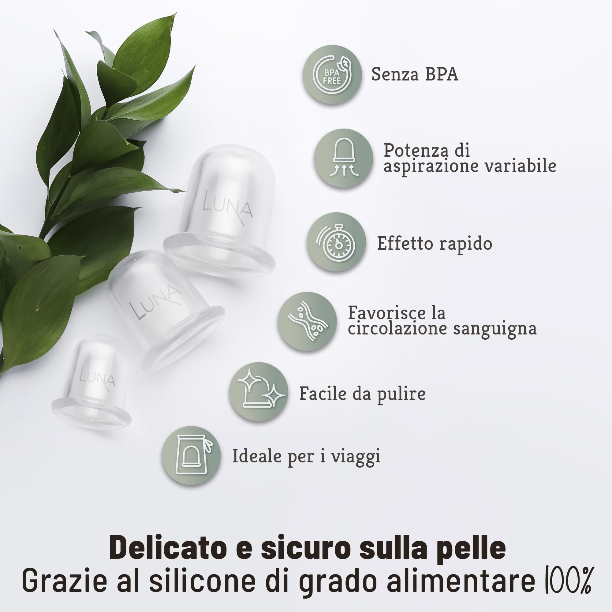 Set Coppettazione - 5 Coppette Anticellulite Premium di Diverse Dimensioni - Libretto Istruzioni Incluso - Finalmente una Fine alla Tensione Muscolare - Coppette Silicone Massaggio