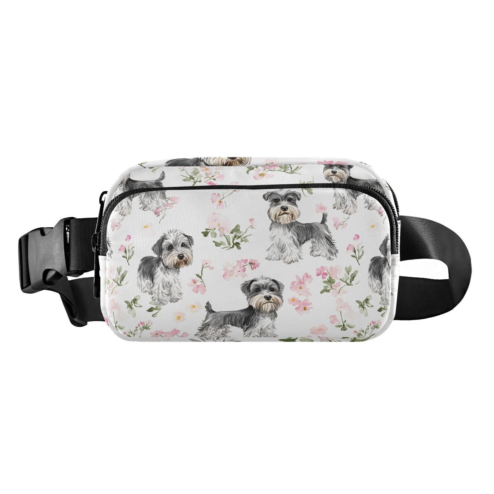 Aesthetic Miniature Schnauzer Dogs White Cute Waist Pack Crossbody Bag for Men Women Water Resistant Chest Bag Belt Bag with Adjustable Strap for
