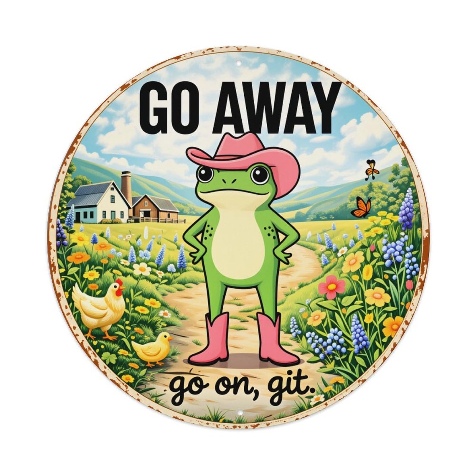 Frog Cowboy Farm Scene Sign Metal Tin Sign Vintage Garden Bedroom Cafe Bar Man Cave Home Wall Decor Metal Poster 8x8 inches