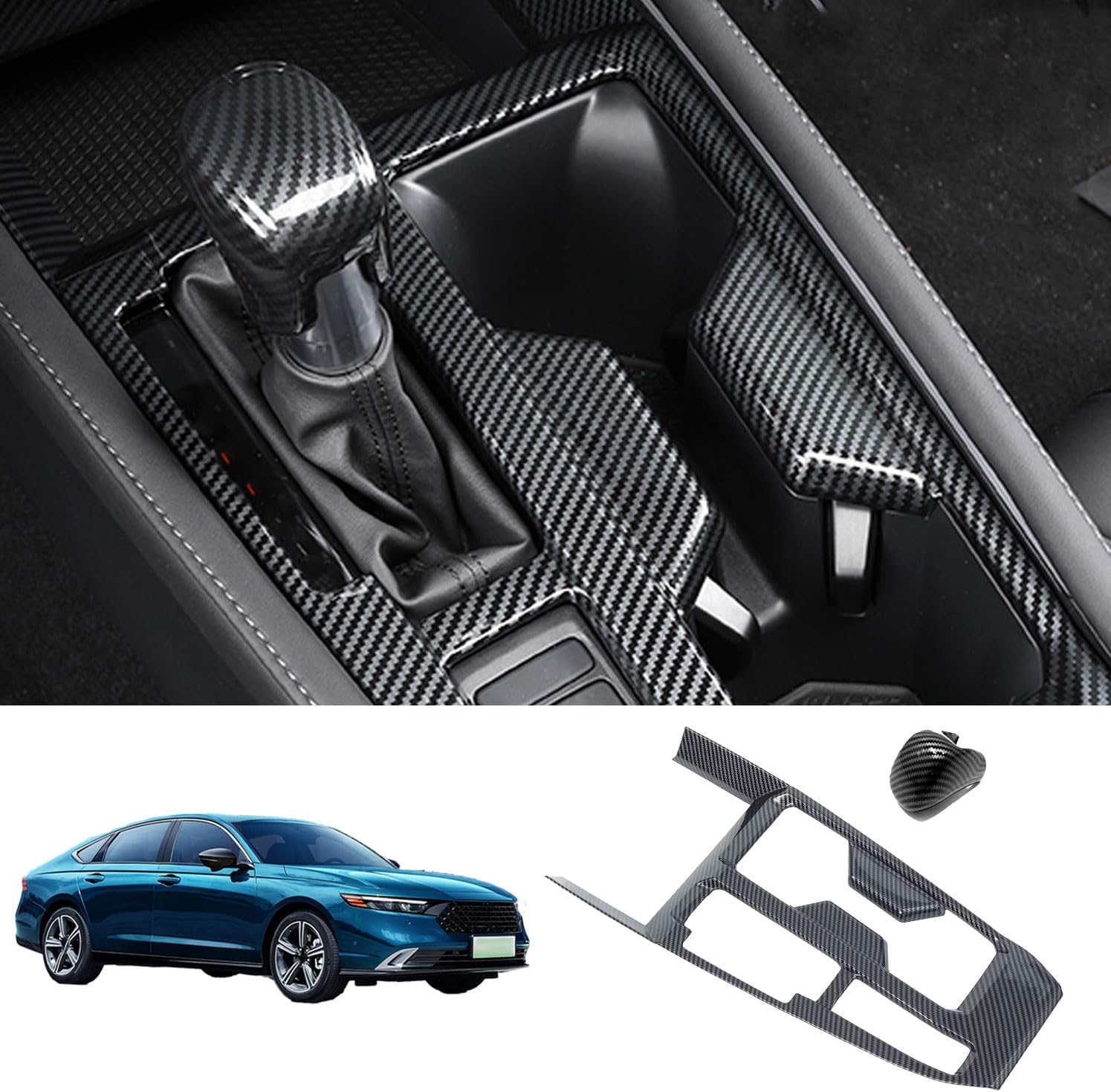 Center Console Gear Shift Panel and Knob Cover Trim Fit for Honda Accord and Hybrid 2023 2024 2025 Interior Accessories（ABS，Carbon Fiber）