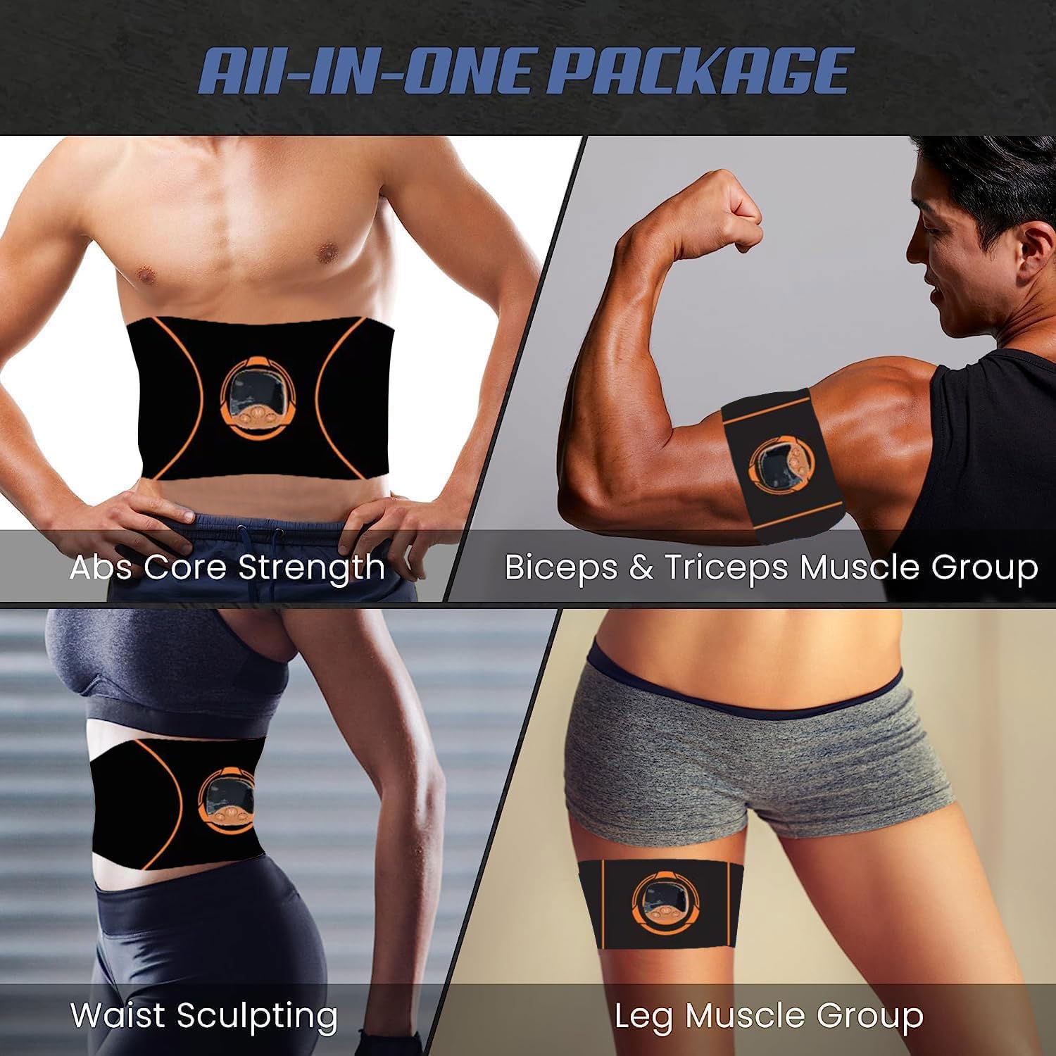 EMS Bauchmuskeltrainer, Bauchmuskeltrainer Elektrisch mit 10 Modi & 30 Stufen USB-Wiederaufladbarer Tragbarer Elektrostimulation für Bauch,Arm,Bein,Hüften-Fitness