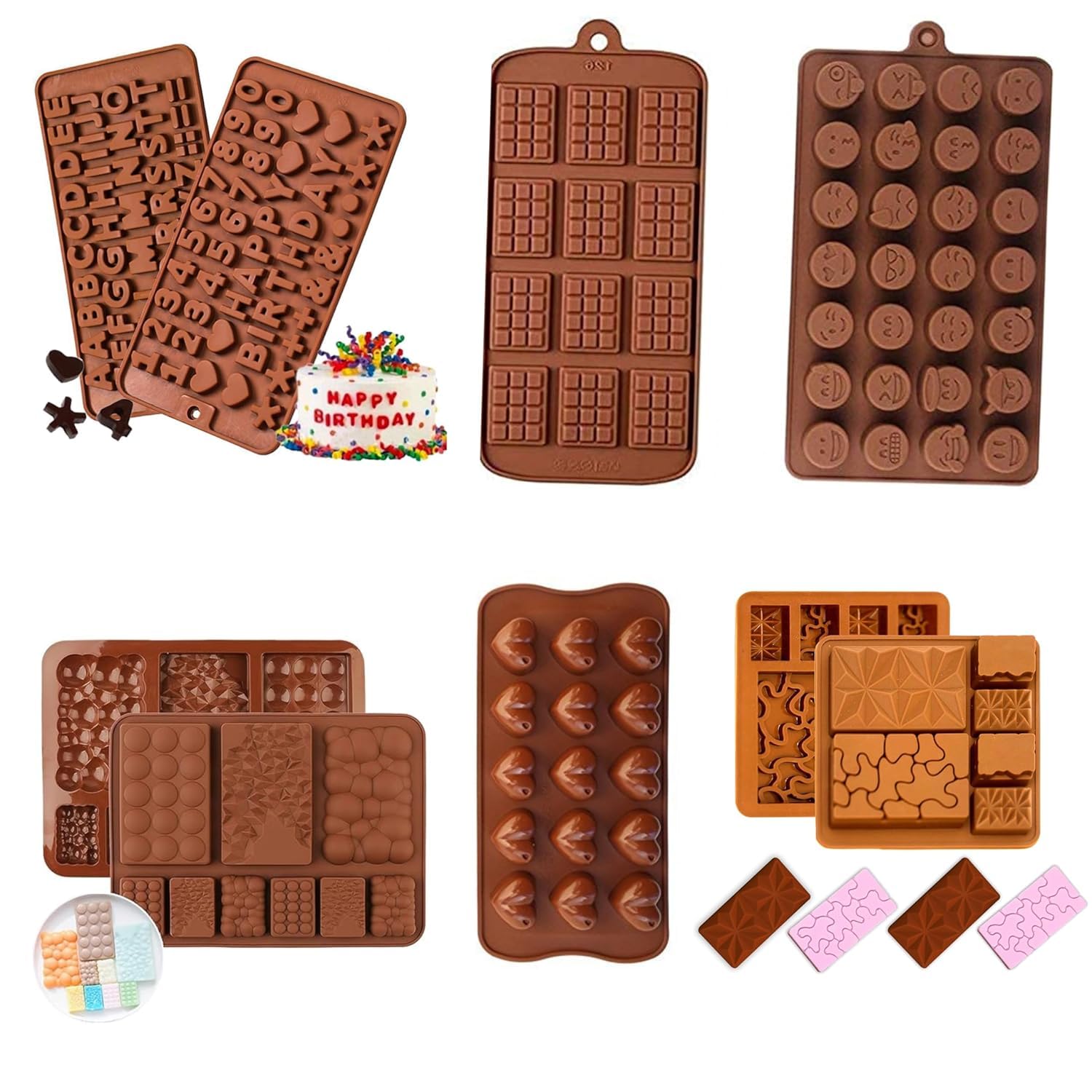 MoldBerry Flexible and Reusable Silicone Alphabet, Smiley, Cadbury, Mini Heart, Chocolate Bar and Zigzag Chocolate Molds for Making Chocolate/Candy, Jelly, Cake Decoration - Pack of 6-image-35