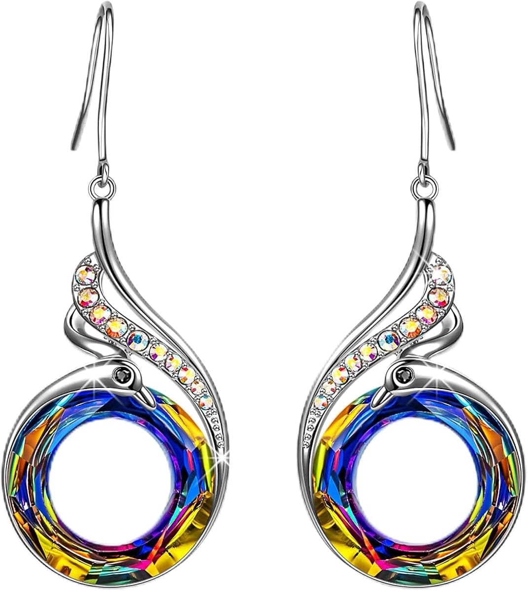 Pendientes colgantes Kate Lynn Rise From the Ashes Phoenix, cristal de Austria | Símbolo de suerte y renovación, regalo de cumpleaños significativo para mujeres