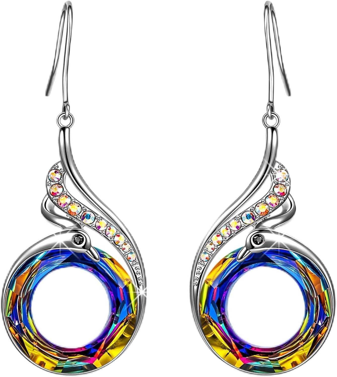 - "Rise From the Ashes" Phoenix Earrings, Dangle Earrings with Crystals from Austria, Birthday Gift with Jewelry Box, Symbol of Luck and Renewal