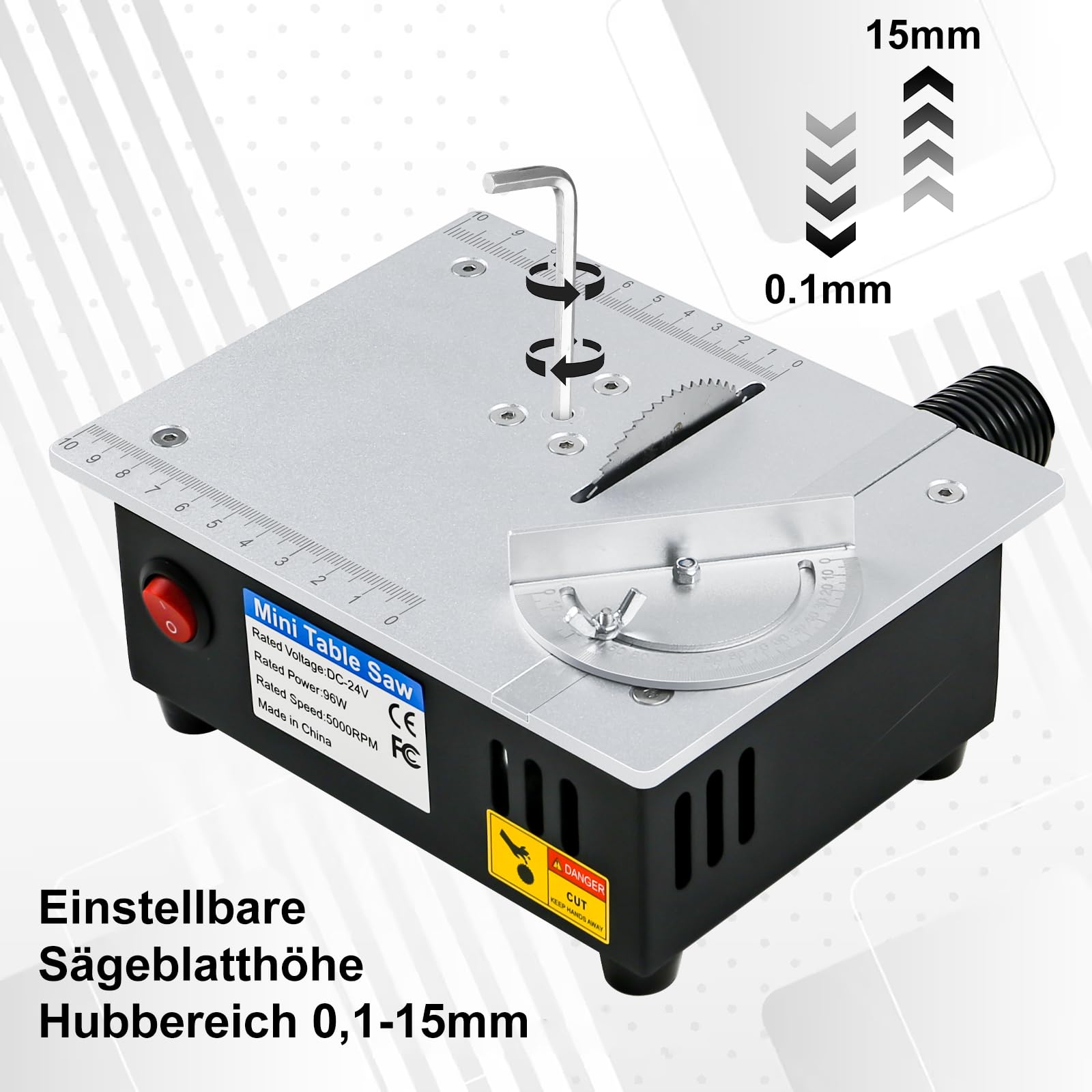 Mini Tischkreissäge 96W Multifunktionale Tischkreissäge mit 4 Klingen Präzisions Tischsäge 7-Gang-Netzteil Einstellbarer für DIY-Holzbearbeitungsprojekte