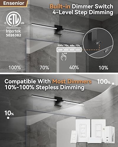 Miniatura 2 de Ensenior Moderna lámpara de tocador de baño de 32 pulgadas, atenuador incorporado, 18.5 W regulable 5CCT luces de baño, luz de tocador de barra